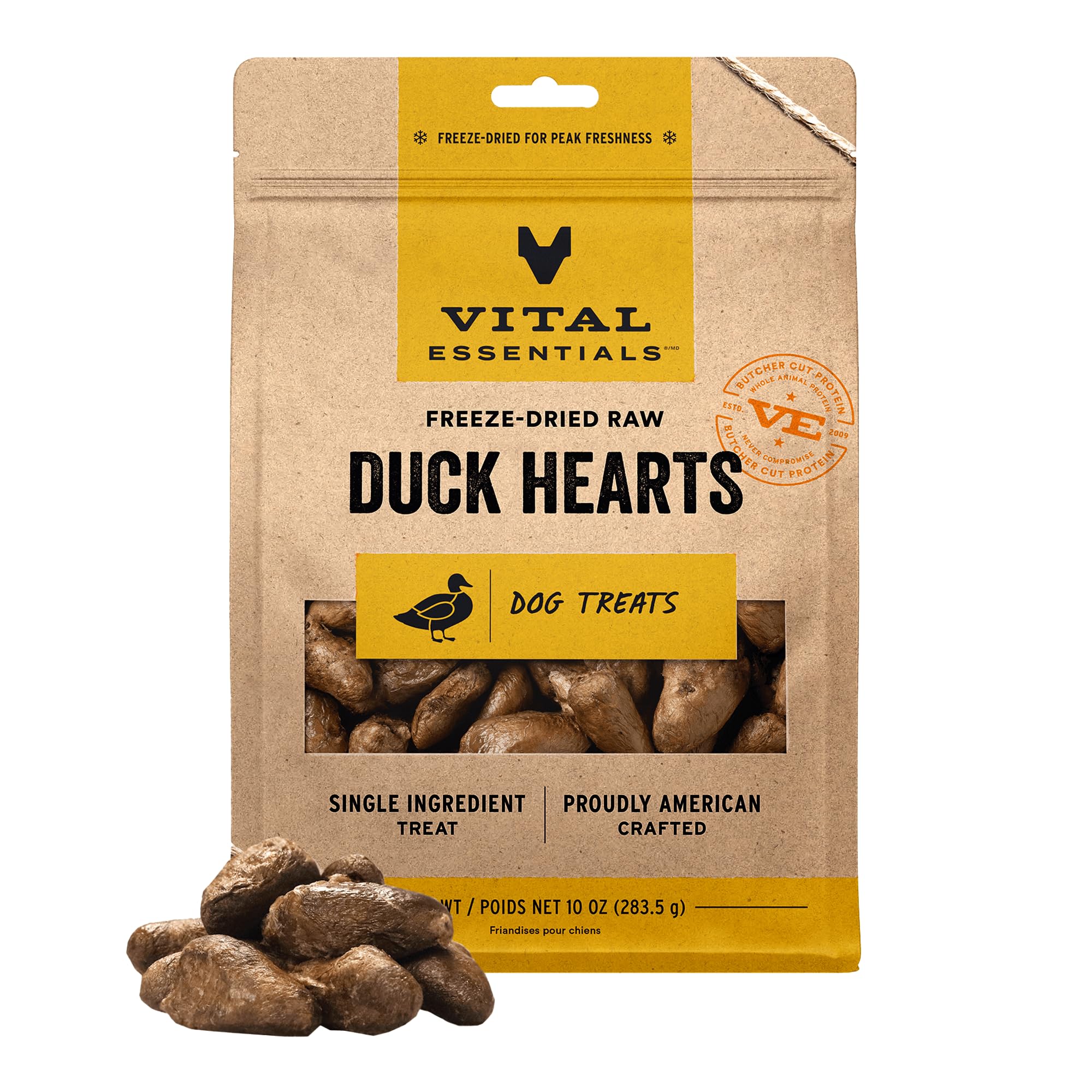 Vital Essentials Duck Hearts Dog Treats, 10 oz | Freeze-Dried Raw | Single Ingredient | Premium Quality High Protein Training Tr