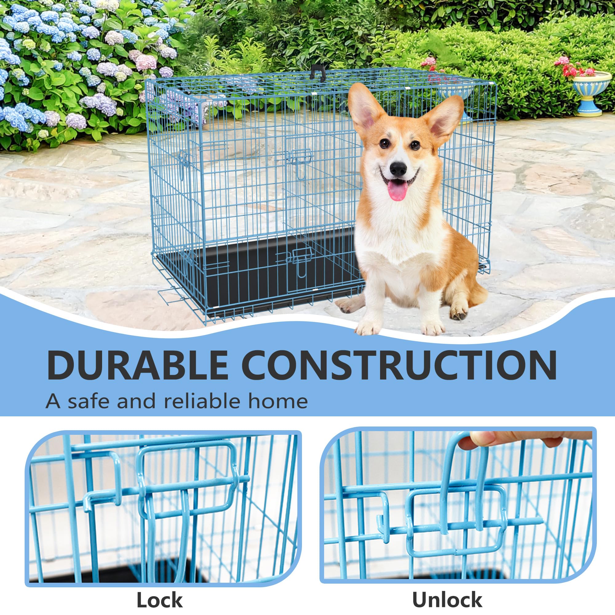 Fdw 30 Inch Dog Crate Dog Kennel Cage With Double Door Folding Metal Wire Dog Cage With Removable Tray&Divider Panel,Pet Crate F