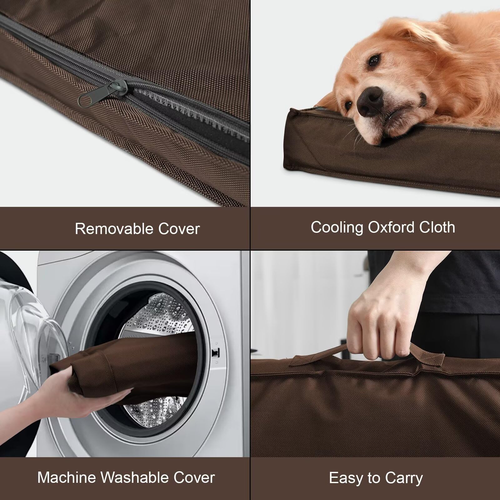 Tail Stories Outdoor Waterproof Dog Bed - Large Orthopedic Egg Crate Foam, 36x27 Inch, Brown, Model TSUS210916R3LG-FBA