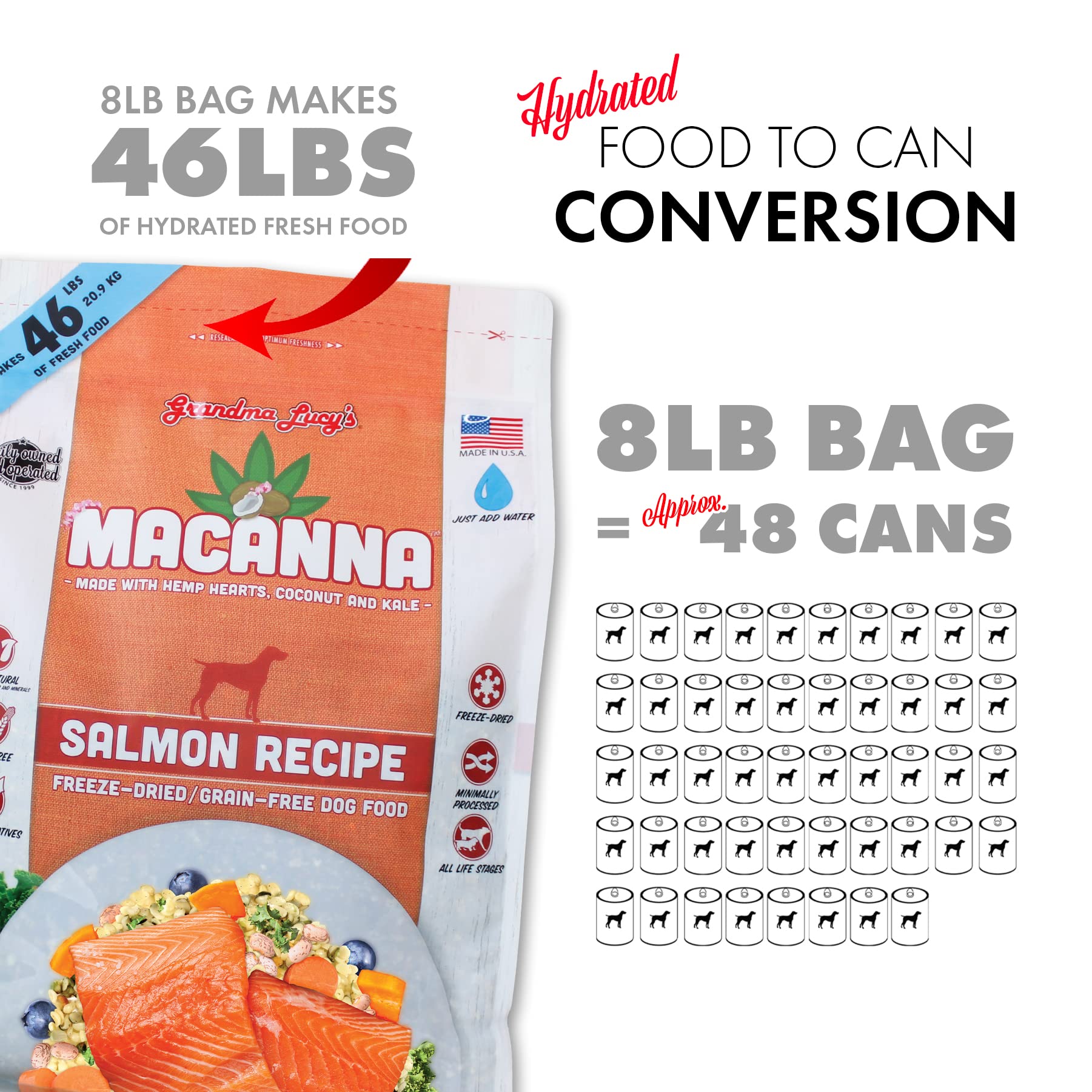 Grandma Lucy's Macanna Grain-Free Freeze-Dried Dog Food, Salmon Recipe, 3Lb Bag