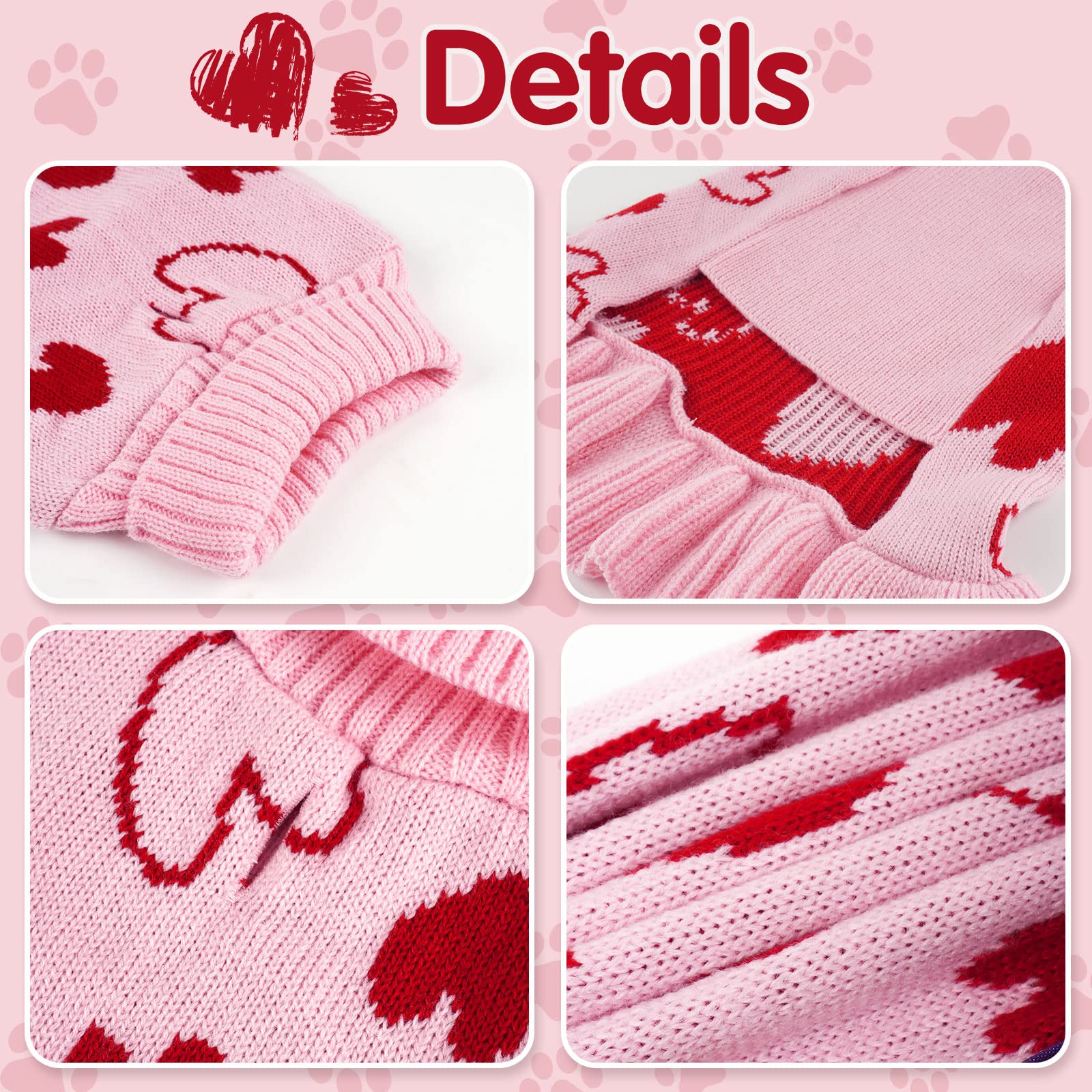 Cyeollo Dog Sweater Dress Dog Clothes Pullover Turtleneck With Leash Hole Heart Pattern Holiday Outfit Female Pet Apparel Valent