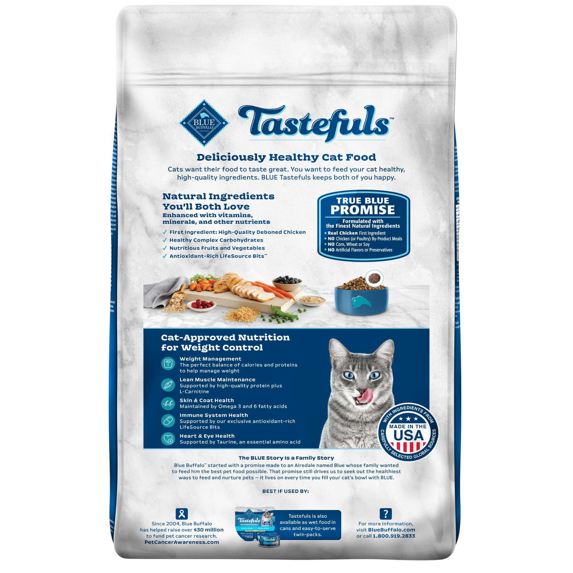 Blue Buffalo Tastefuls Natural Food for Adult Cats, Weight Control, 15-lb. Bag