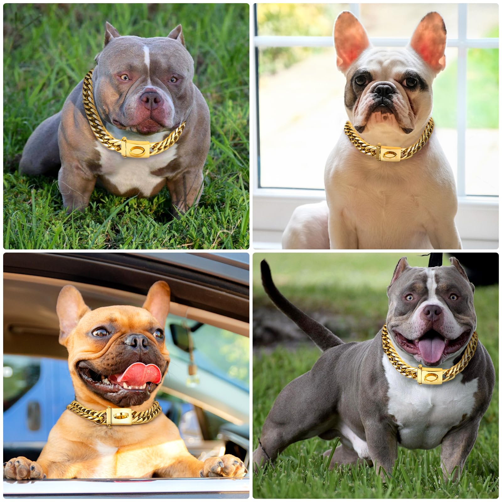Baobote Silver Chain Dog Collar, 16Mm Heavy Duty Cuban Link Collar With Secure Snap Buckle, Chew Proof For Dogs (16'' Silver)