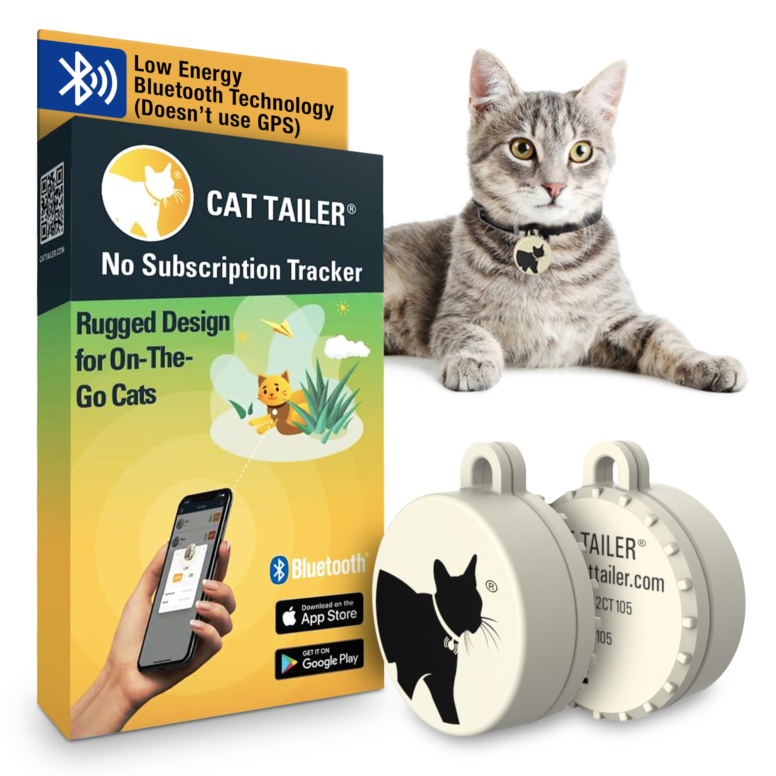 Cat Tailer Cat Tracker - Small and Lightweight Waterproof Bluetooth Pet Collar Attachment, 328 Foot Range, Replaceable 6 Month B