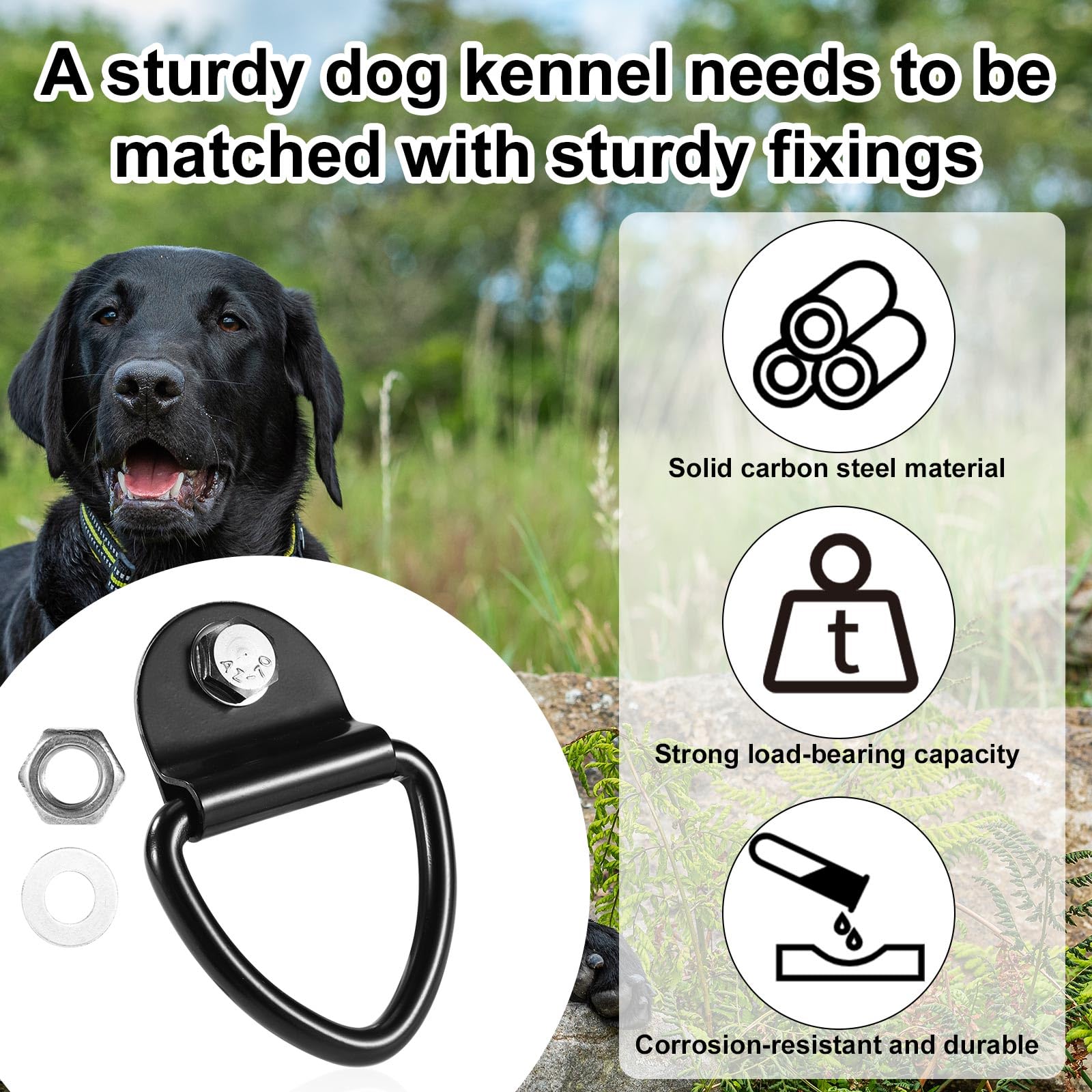 Lyreh 4Pcs Tie Down Kit For Ruffland Kennel, Metal D-Ring Tie Down Anchors Kennel Parts Including Bolts Washers & Wrench Dog Cra