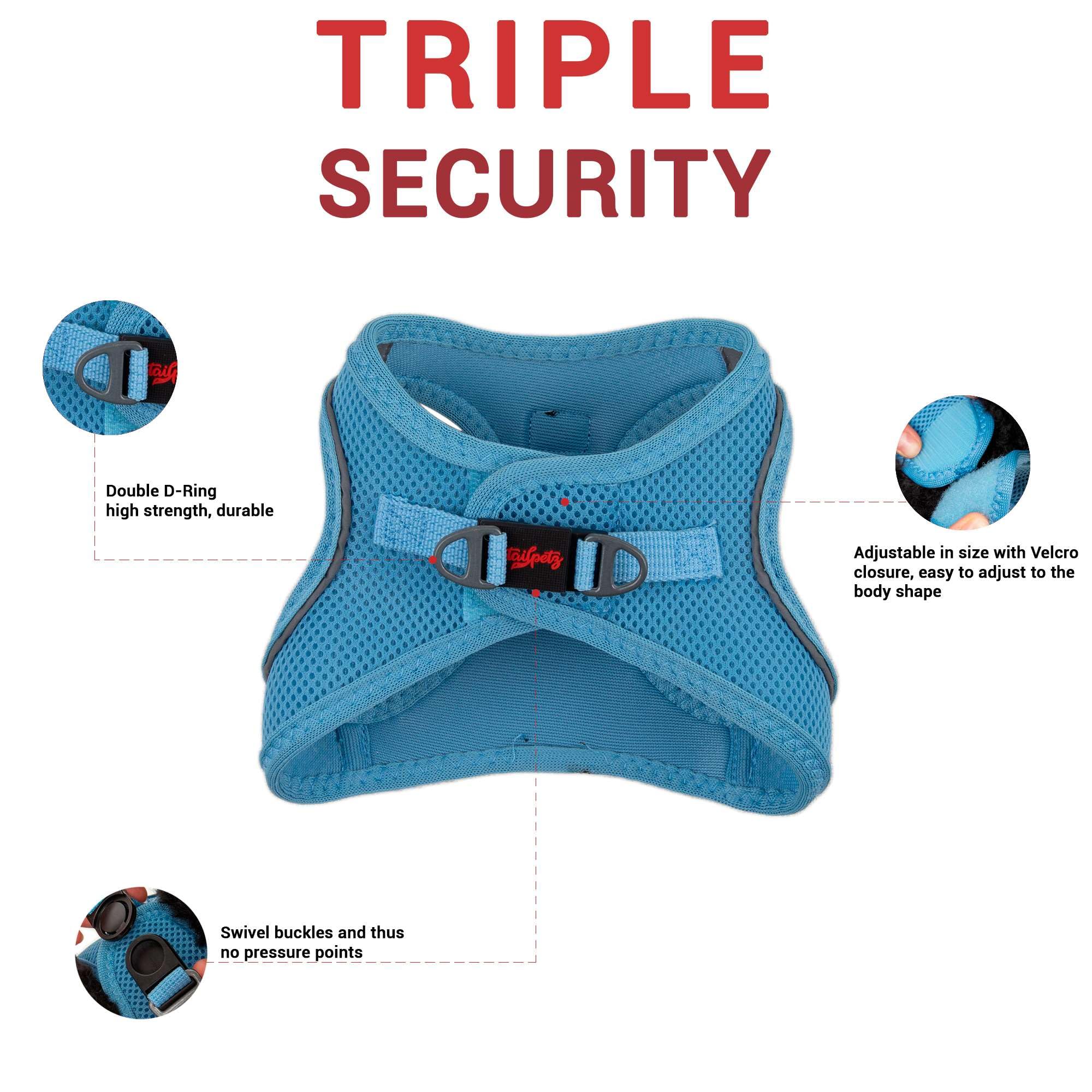 Tailpetz Extra Small Dog Harness Blue, Adjustable Step in No Pull Harness for Small Dogs, Reflective Puppy Harness for Puppy Tra