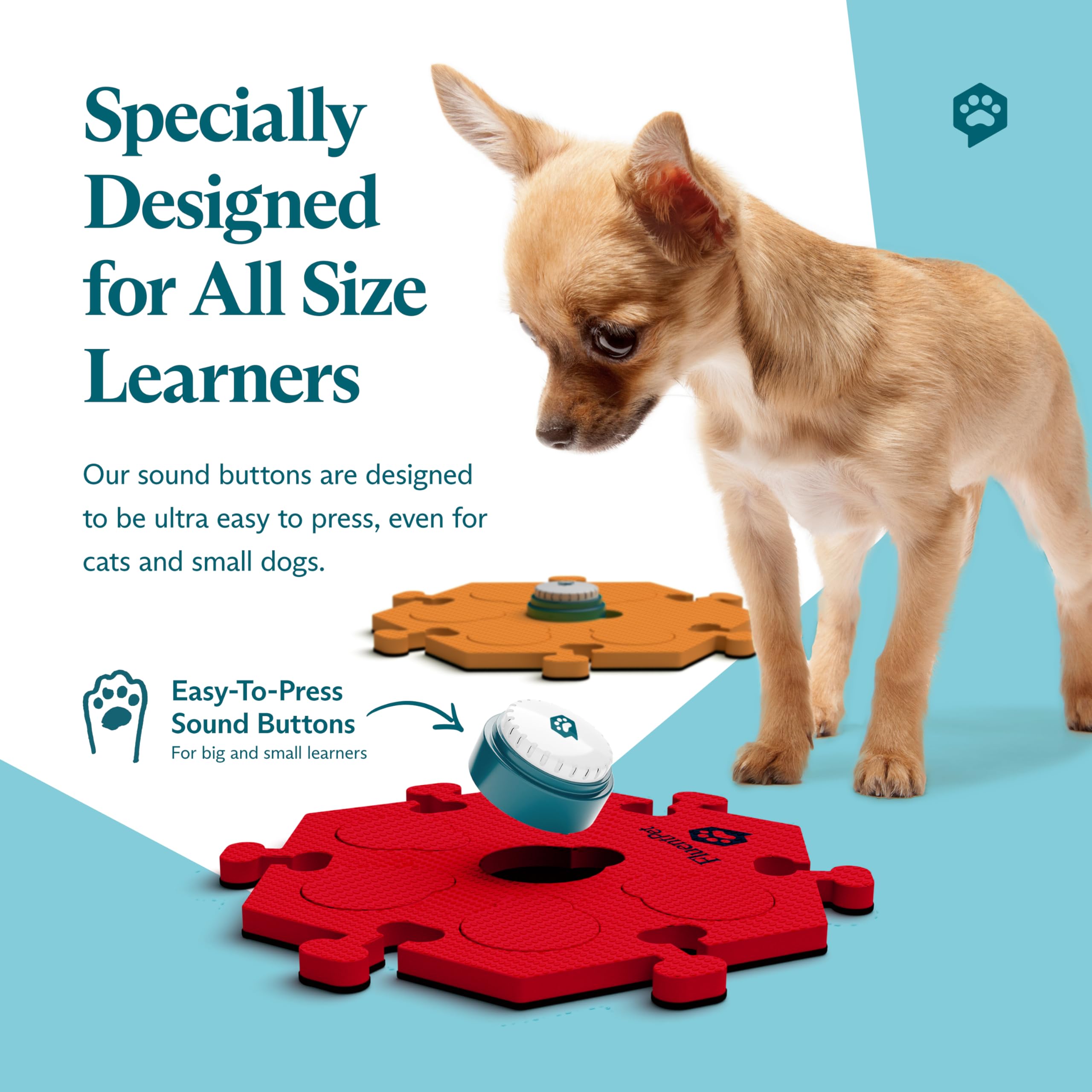 Fluentpet Speak Up! Get Started Kit With Clearer Upward-Facing Sound | 6 Recordable Buttons W/Pre-Installed Batteries & 3 Hextil
