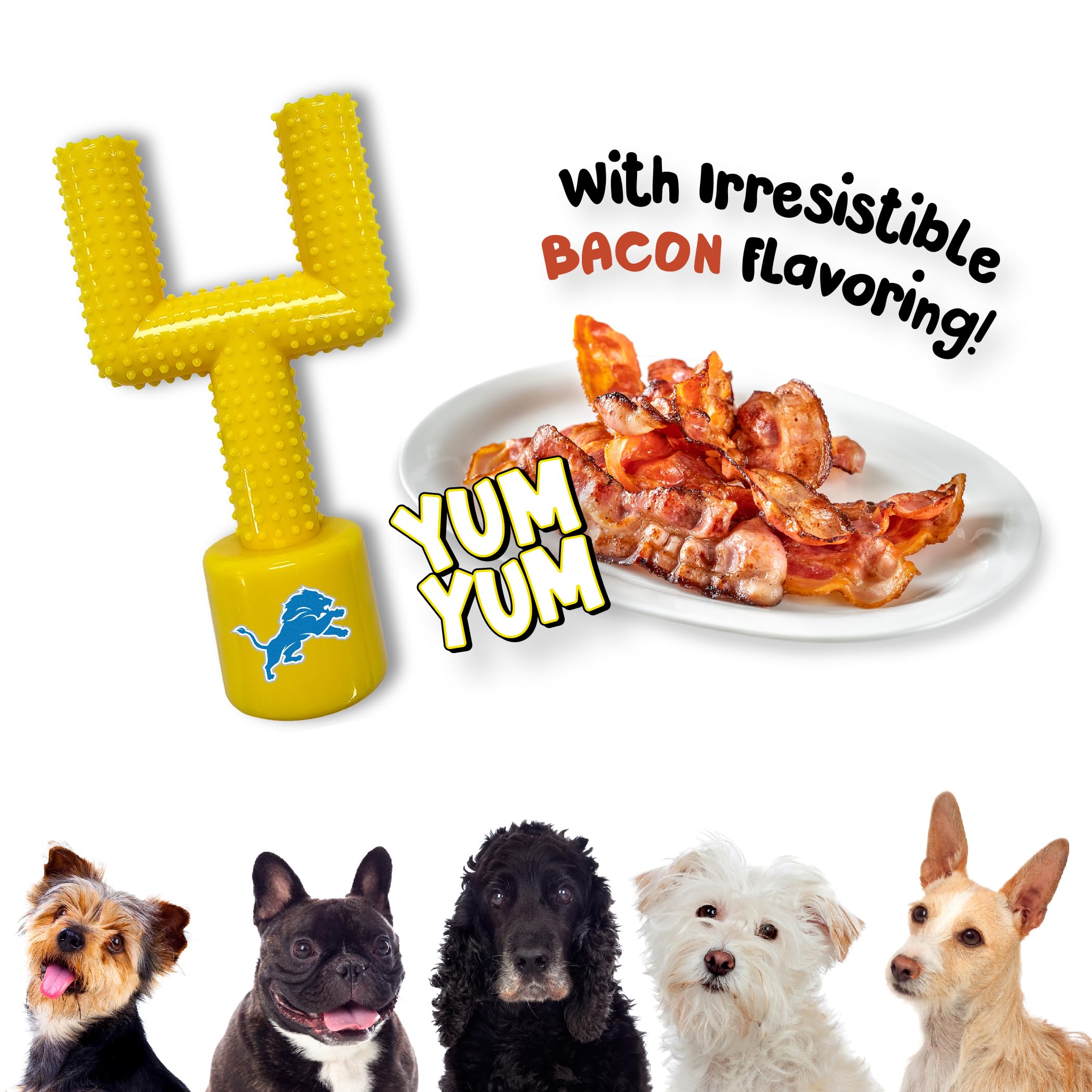 Pets First NFL Detroit Lions Nylon Dog Chew Toy - Indestructible Bacon-Flavored Football Goal Post, Model DET-3736