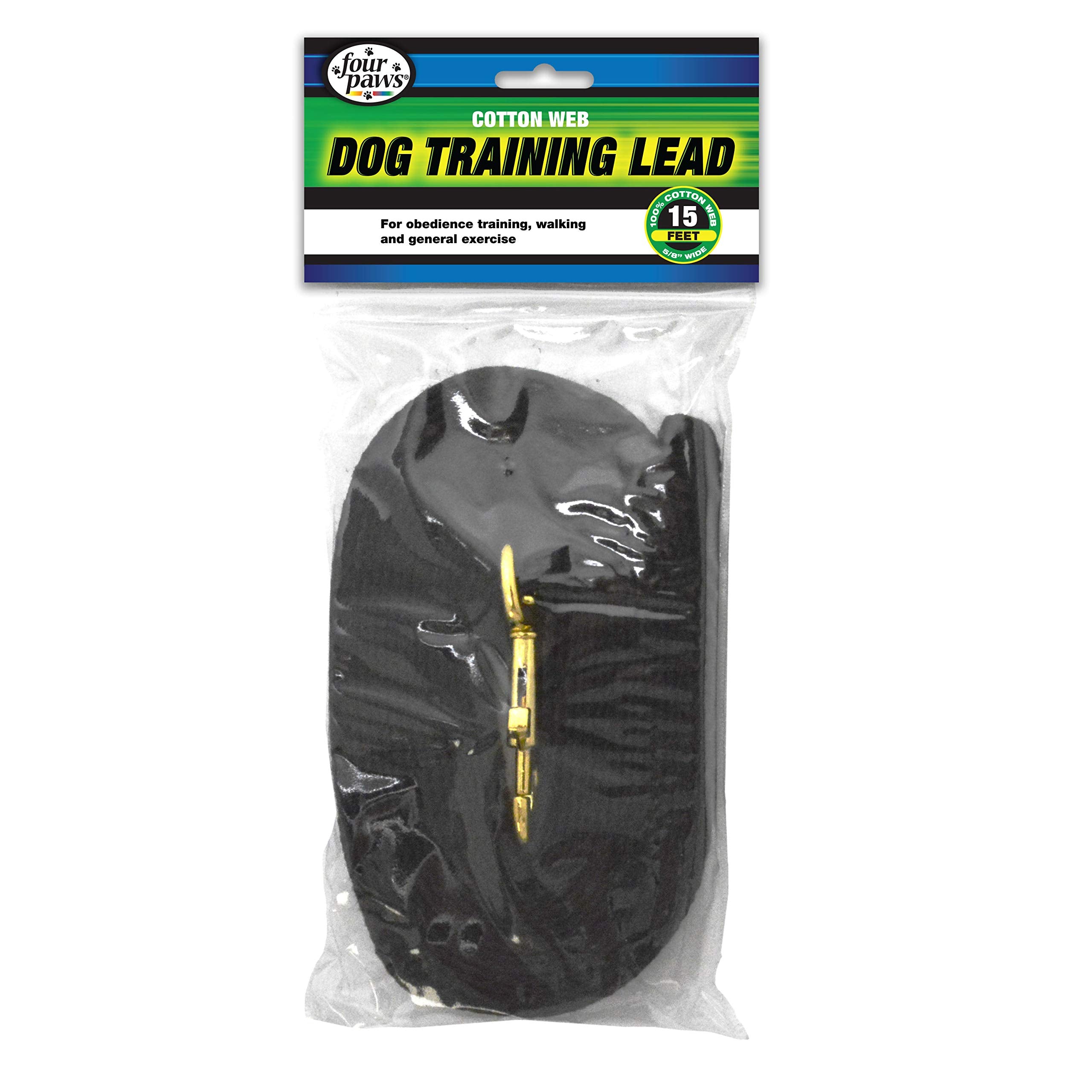 Four Paws Cotton Web Dog Training Lead, Black, 15-Foot