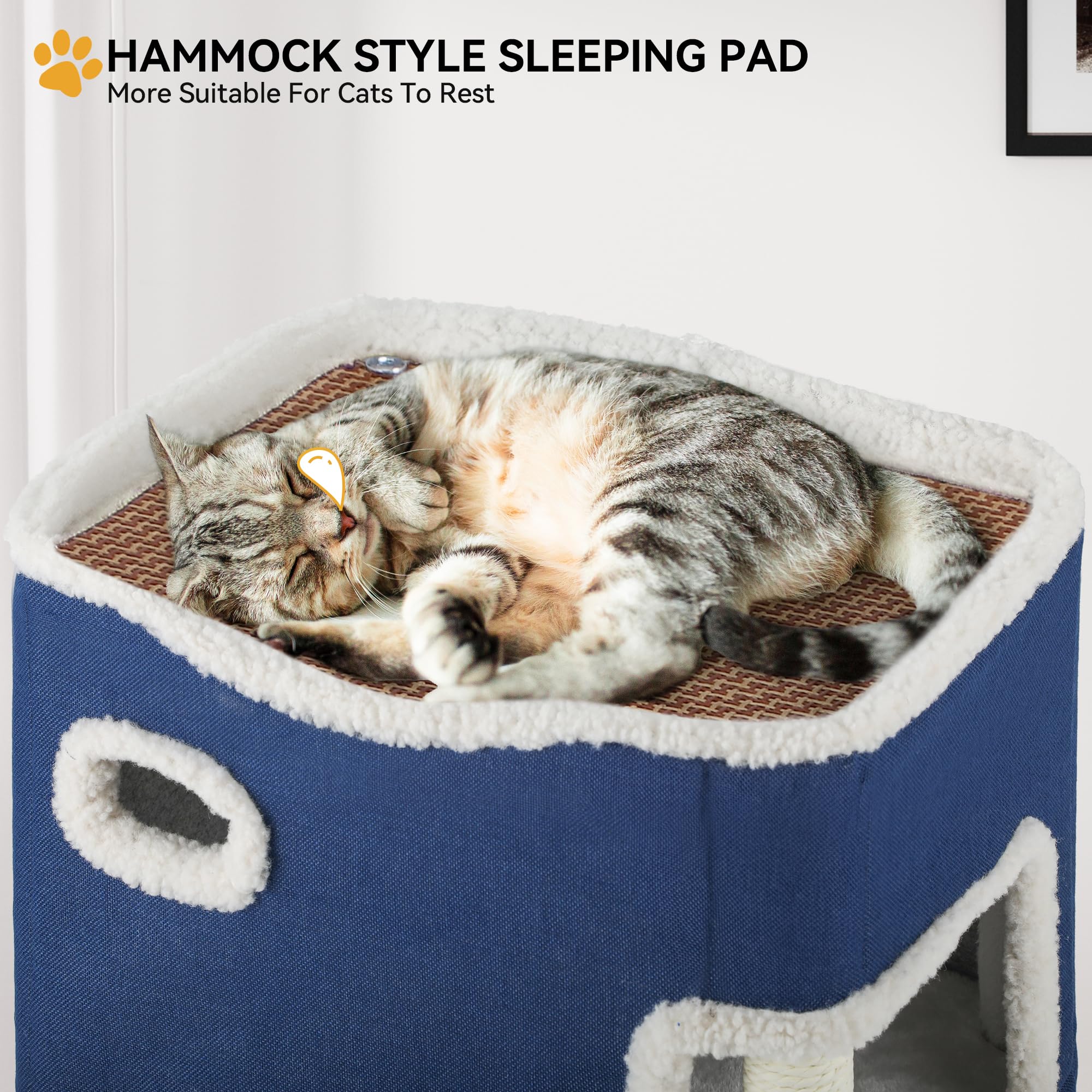 YITAHOME 2-Tier Cat House: Indoor Cat Cave Bed Playhouse, Covered Cat Beds & Furniture with Scratch Pad and Hideaway Cave, Cute