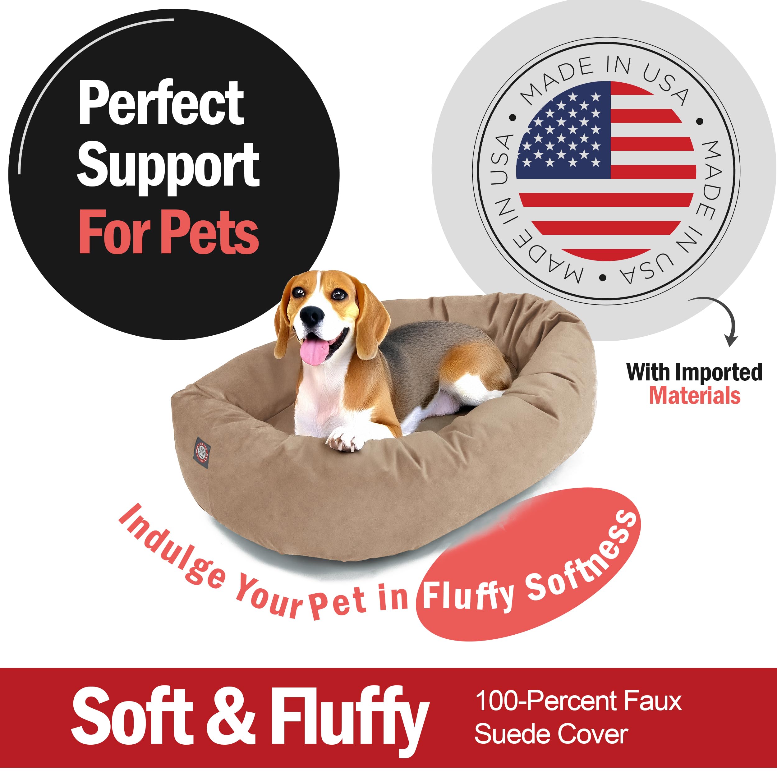 Majestic Pet 32 Inch Suede Shredded Memory Foam Mix Calming Medium Dog Bed Washable 32 x 23 x 7 (Inch) - Cozy Soft Round Donut D