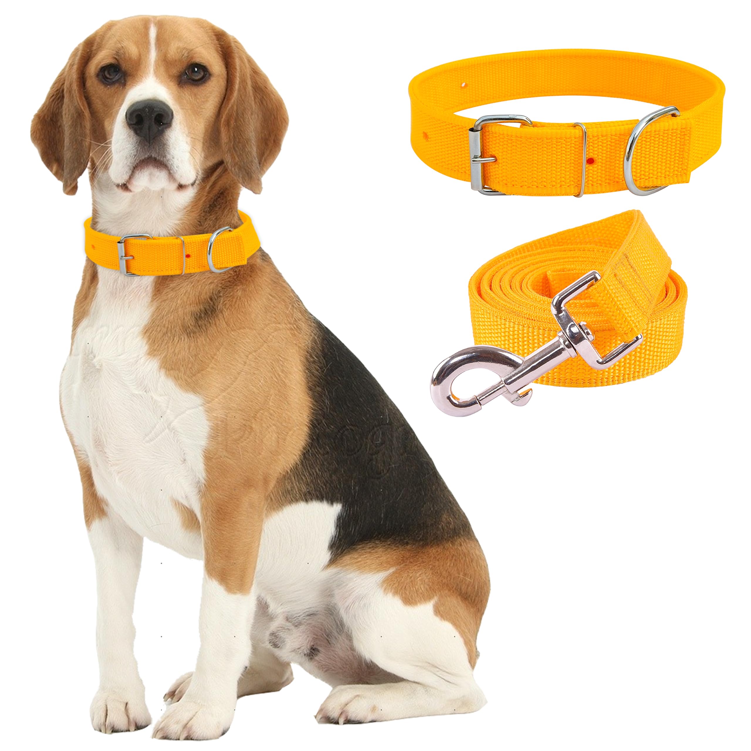 Aik India Dog Belt And Leash For Medium Dogs, Dog Collar And Leash For Dogs  Beagle, Pug, Shiba Inu (Yellow, Medium)