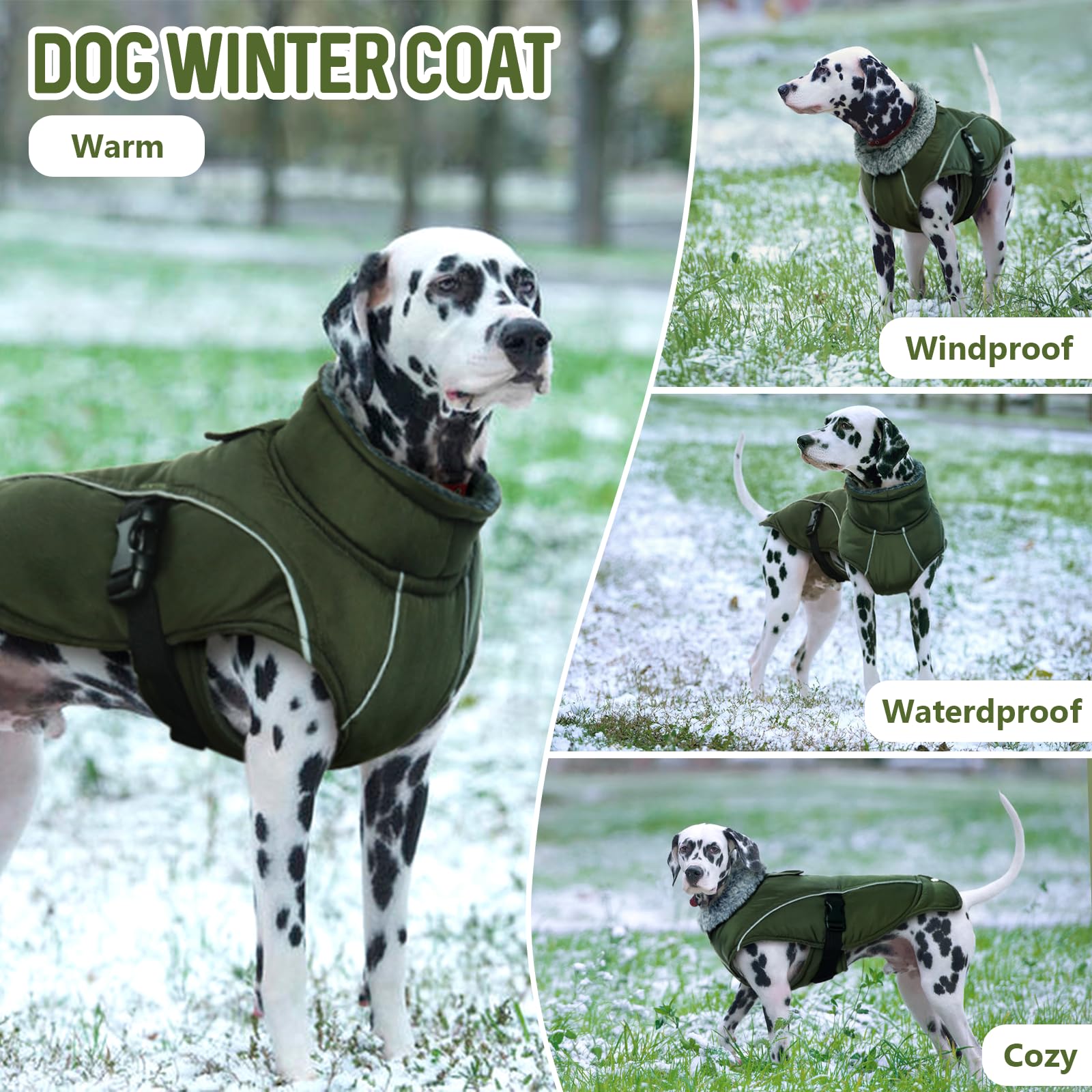Dentrun Dog Winter Warm Coat - Windproof Cozy Jacket, Thick Fleece Vest, Water Repellent, Reflective, Small To Large Dogs
