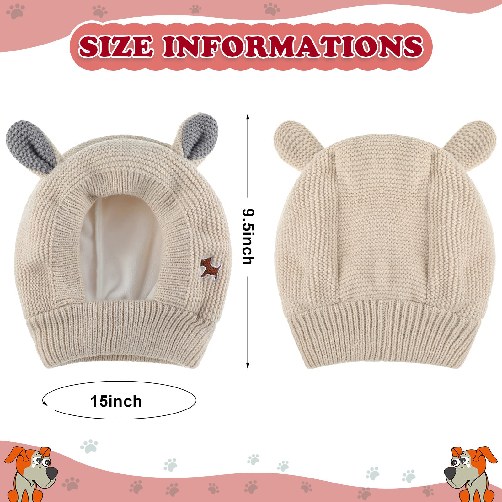 Quiet Ears For Dogs, Dog Ear Muffs Noise Protection Knitted Pet Ears Snood Head Wrap Hats For Medium To Large Cats Pets(Beige)