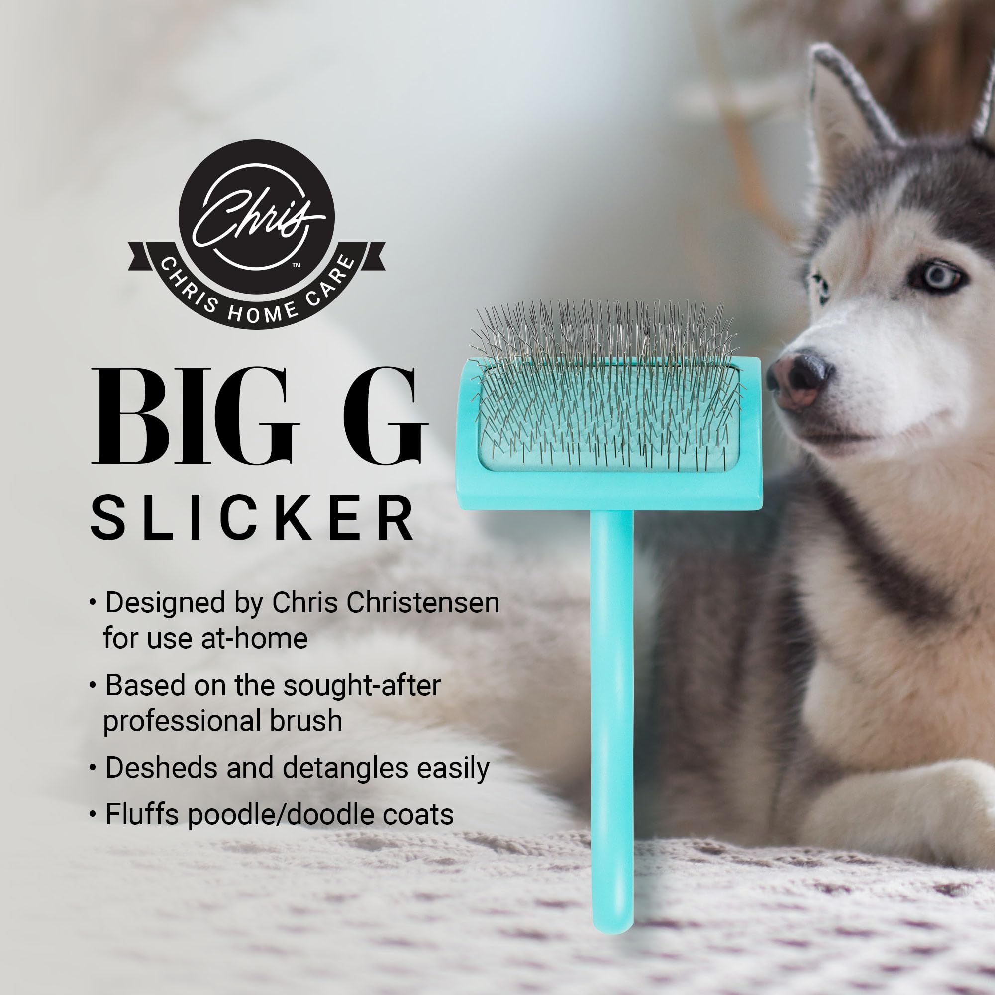 Chris Christensen Big G Dog Slicker Brush for Medium Teal Dogs, Perfect for Goldendoodles, Labradoodles, Poodles - Professional Grooming Tool