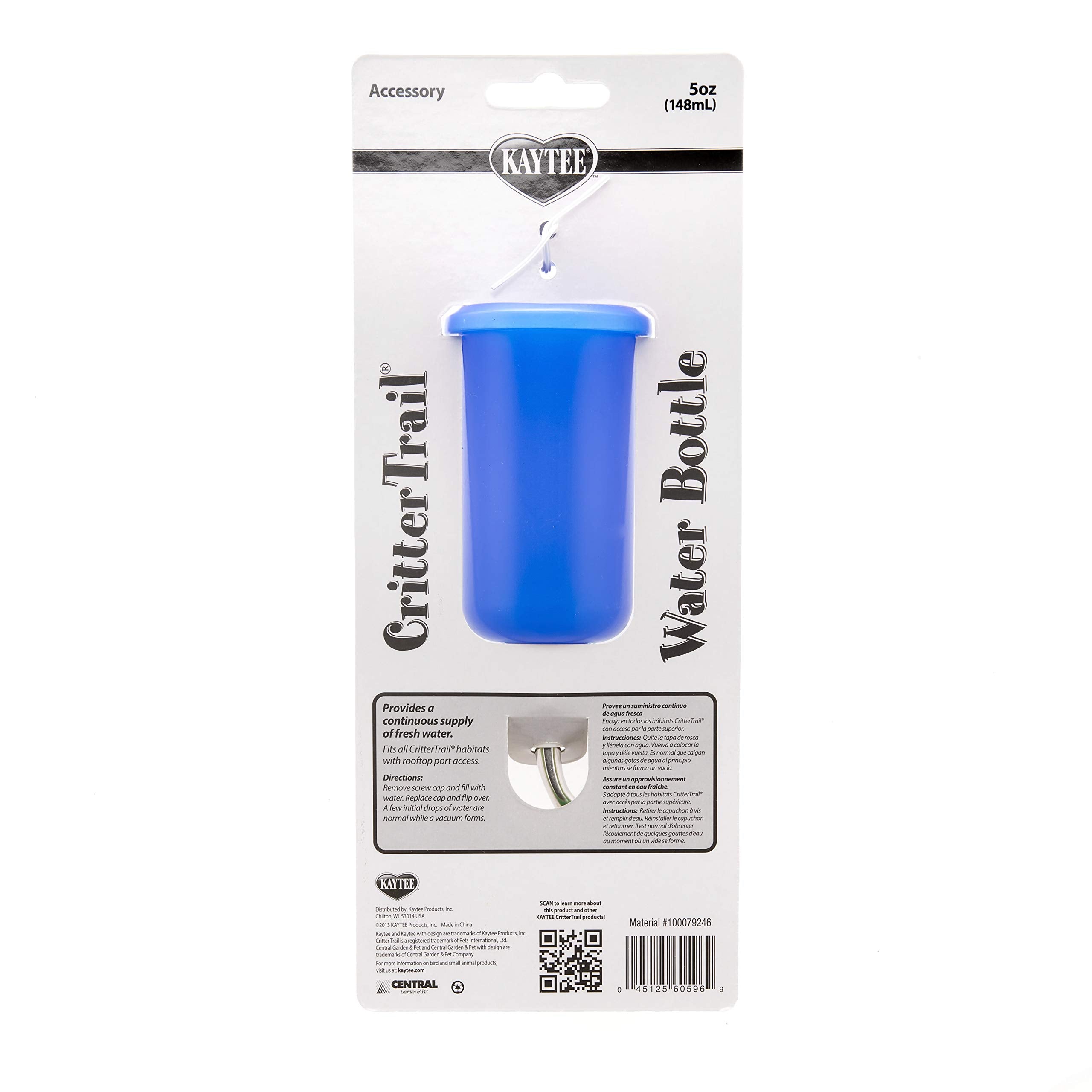 Kaytee CritterTrail Water Bottle for Hamsters, Mice, Gerbils - 5 oz, Blue, Plastic, Model 100079246