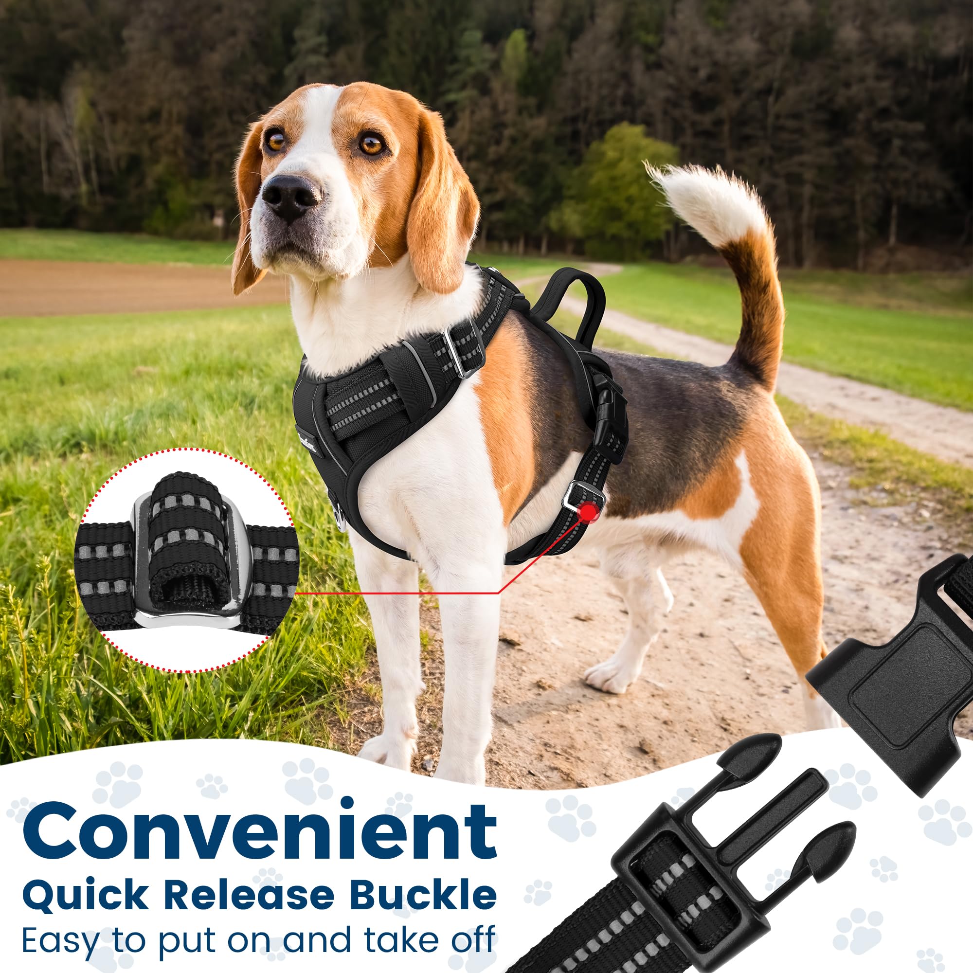 Funfox Dog Harness No Pull, Adjustable Dog Vest Harness, Super Soft Material With Vertical Handle Easy Control, Reflective Night