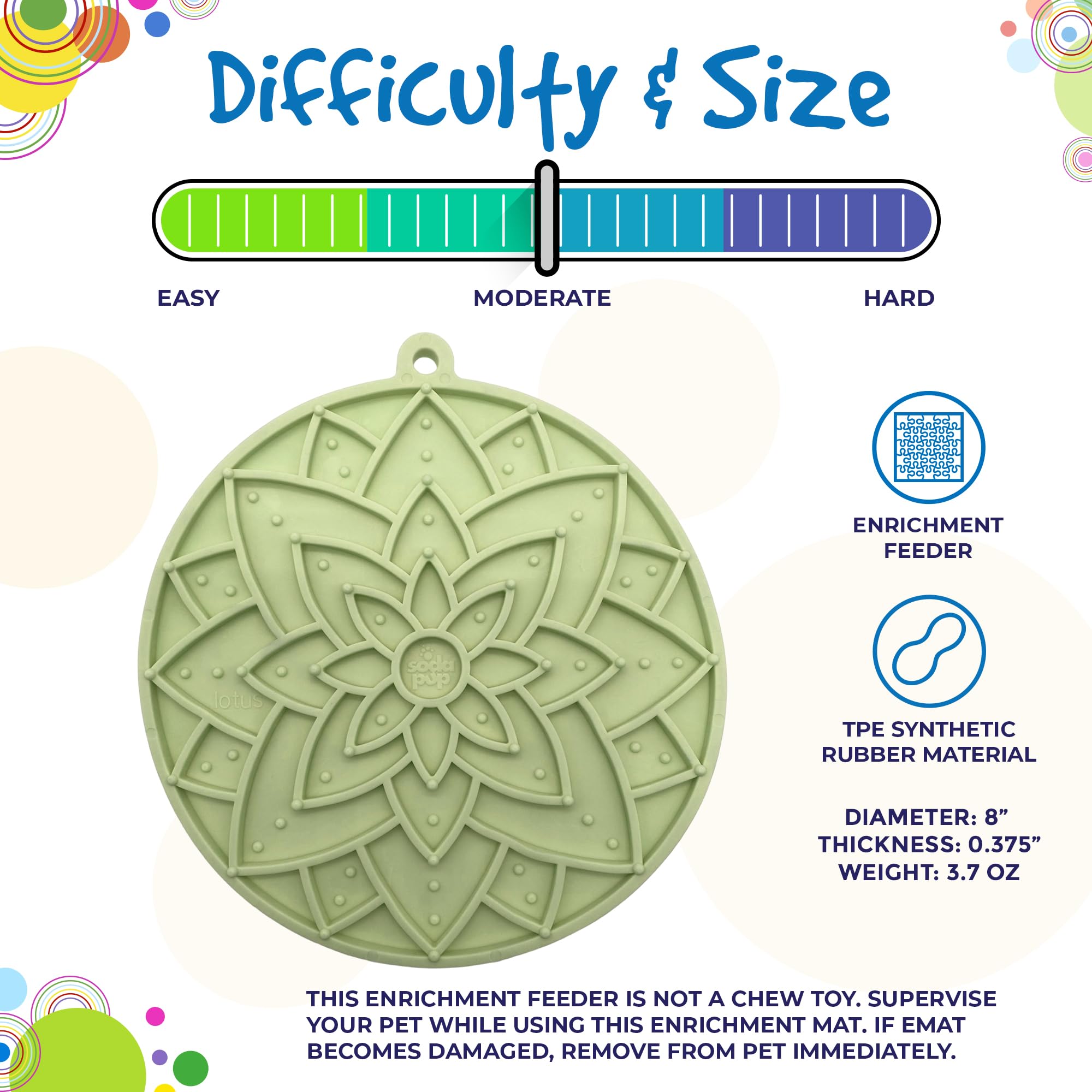 SodaPup Lotus eMat - Durable Enrichment Feeder Made in USA from Non-Toxic, Pet-Safe, Food Safe Rubber for Mental Stimulation, Av