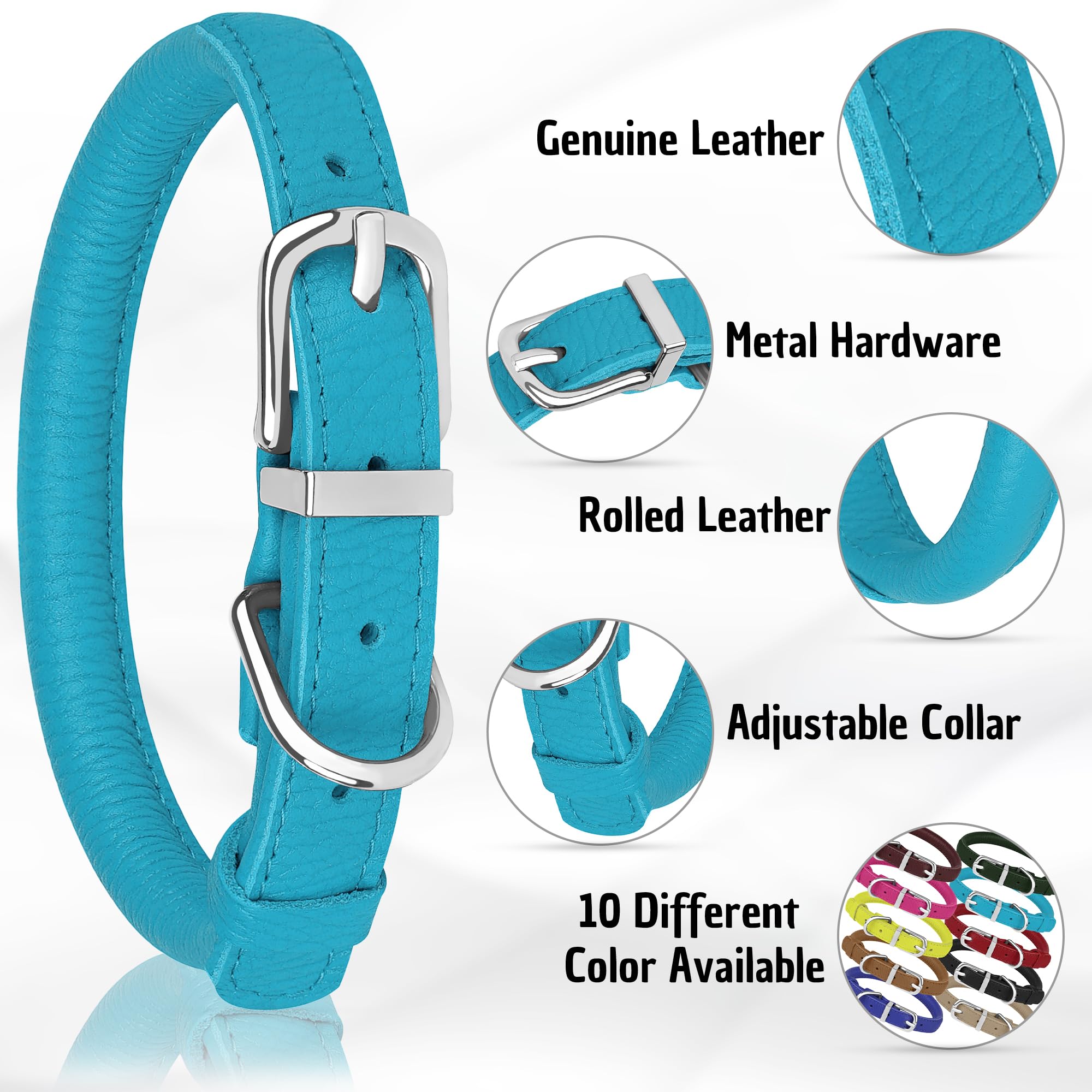 Oopsdoggy Rolled Leather Dog Collar Soft Roll Collars For Small Medium Large Dogs Puppy (Blue, Xxl, 20''-24'')