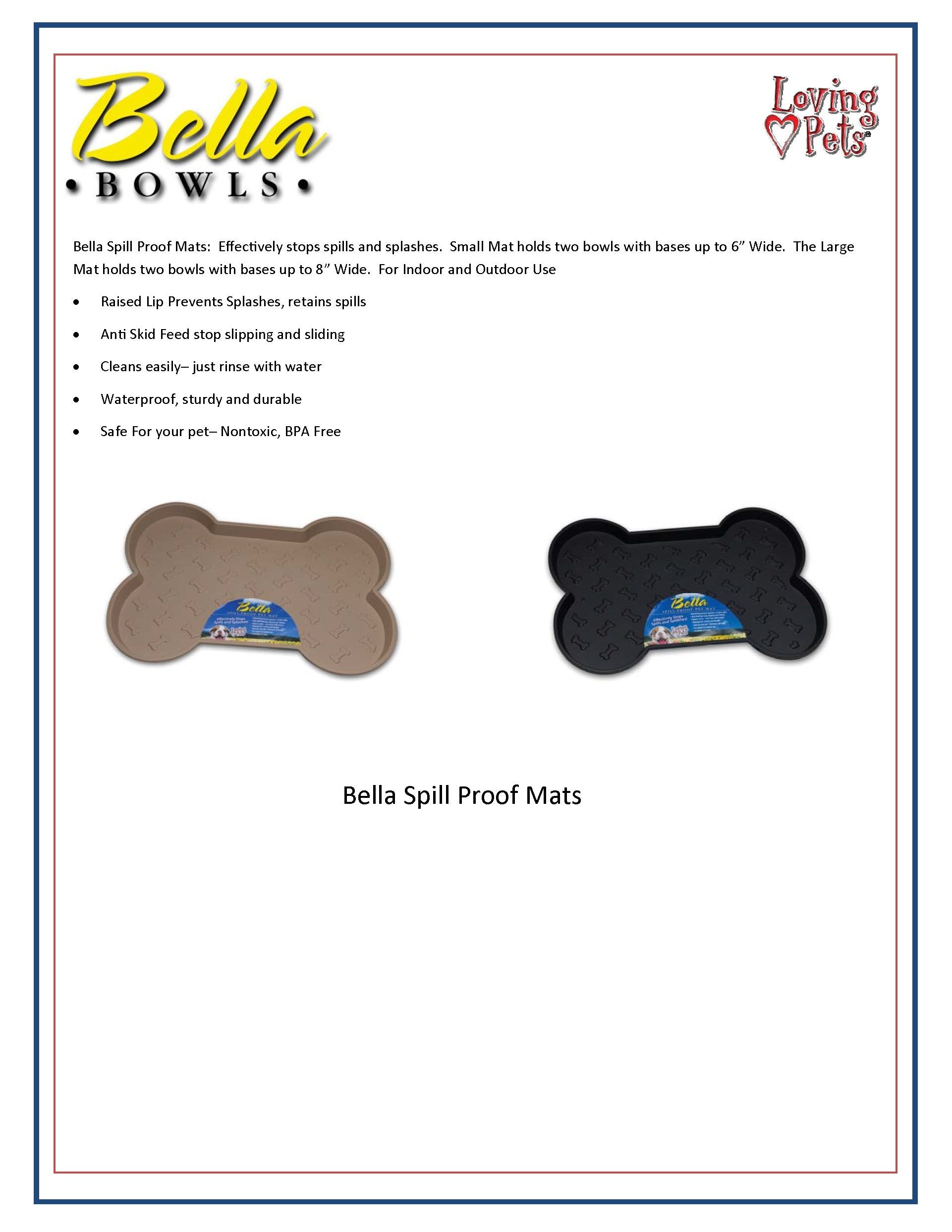 Loving Pets Bella Spill-Proof Pet Mat For Dogs, Small, Black