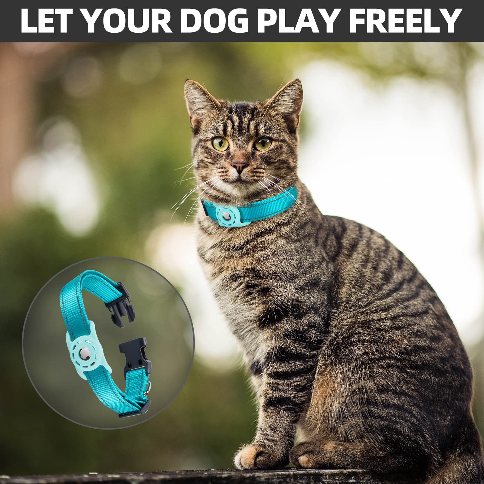 Konity Airtag Cat Collar, Compatible With Apple Airtag, Nylon Pet Kitten Puppy Collar With Silicone Holder For Small Dogs, Teal,
