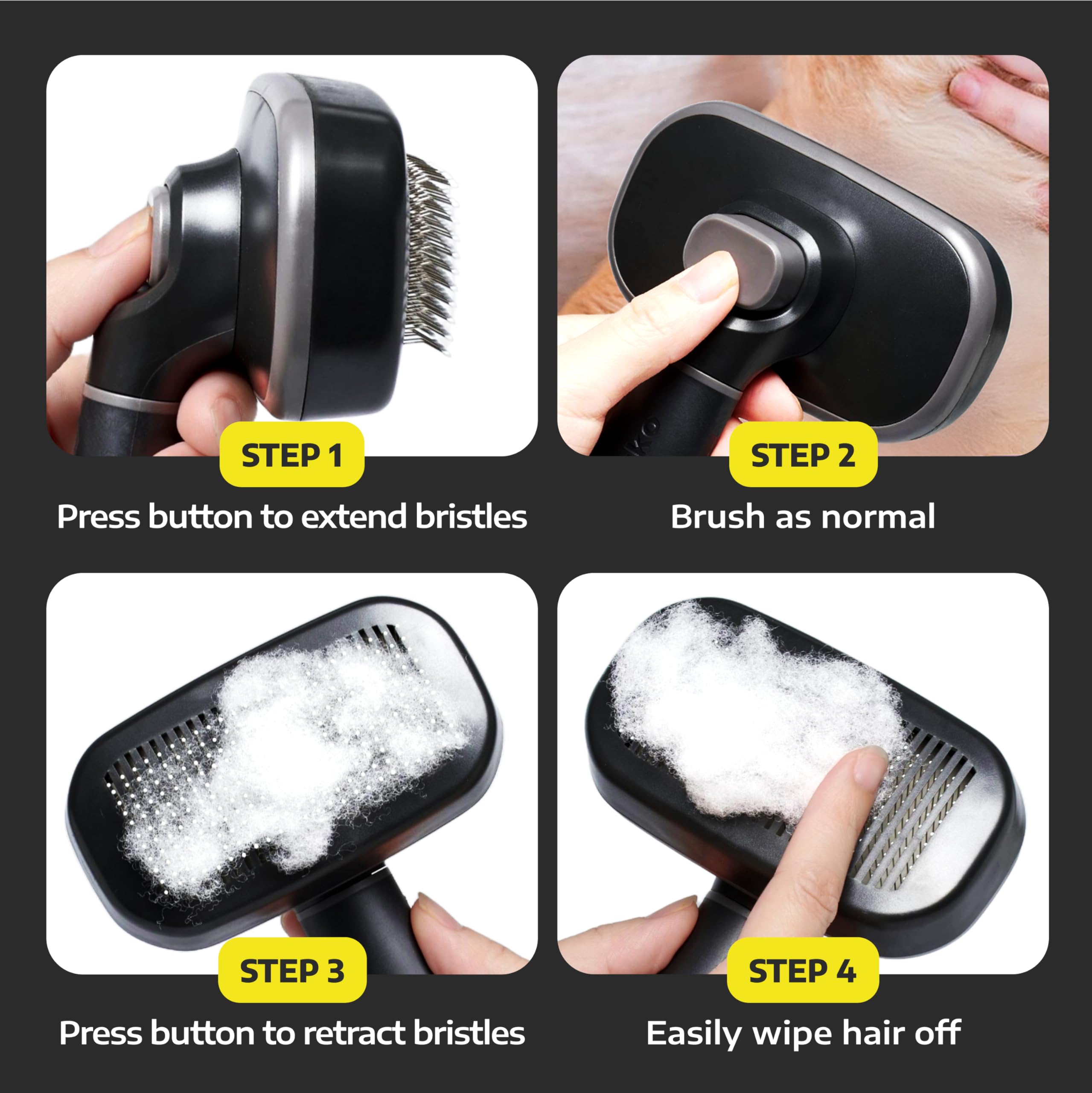 Hertzko Self Cleaning Slicker Brush for Cats & Dogs - Grooming Tool for Shedding Long & Short Hair - Retractable Bristles - Easy