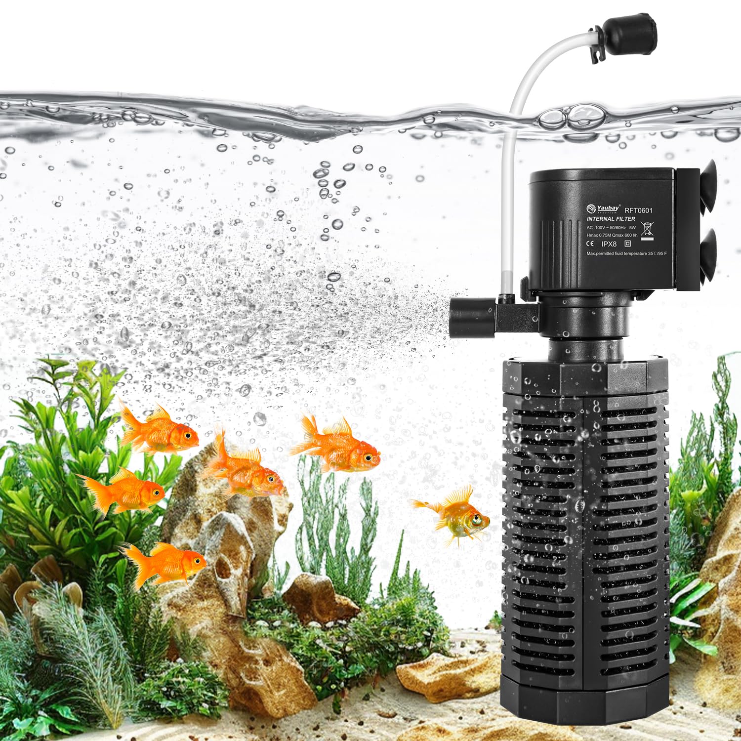 Yaubay Aquarium Internal Filter For 10-50 Gallon Tanks, 13W Power Biochemical Sponge Fish Turtle Tank Filter With Aeration Syste