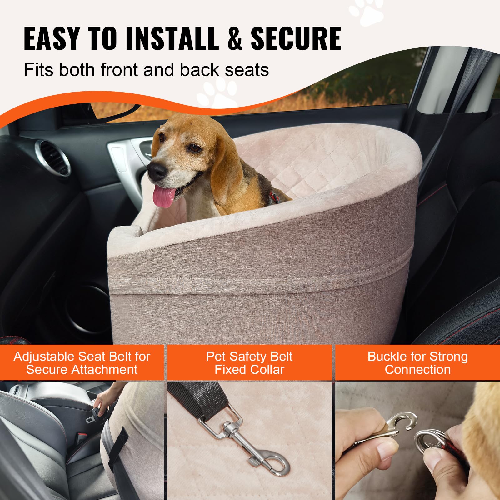 Vevor Dog Booster Car Seat Pet Car Seat For Small Medium Dog Up To 55 Lbs Brown