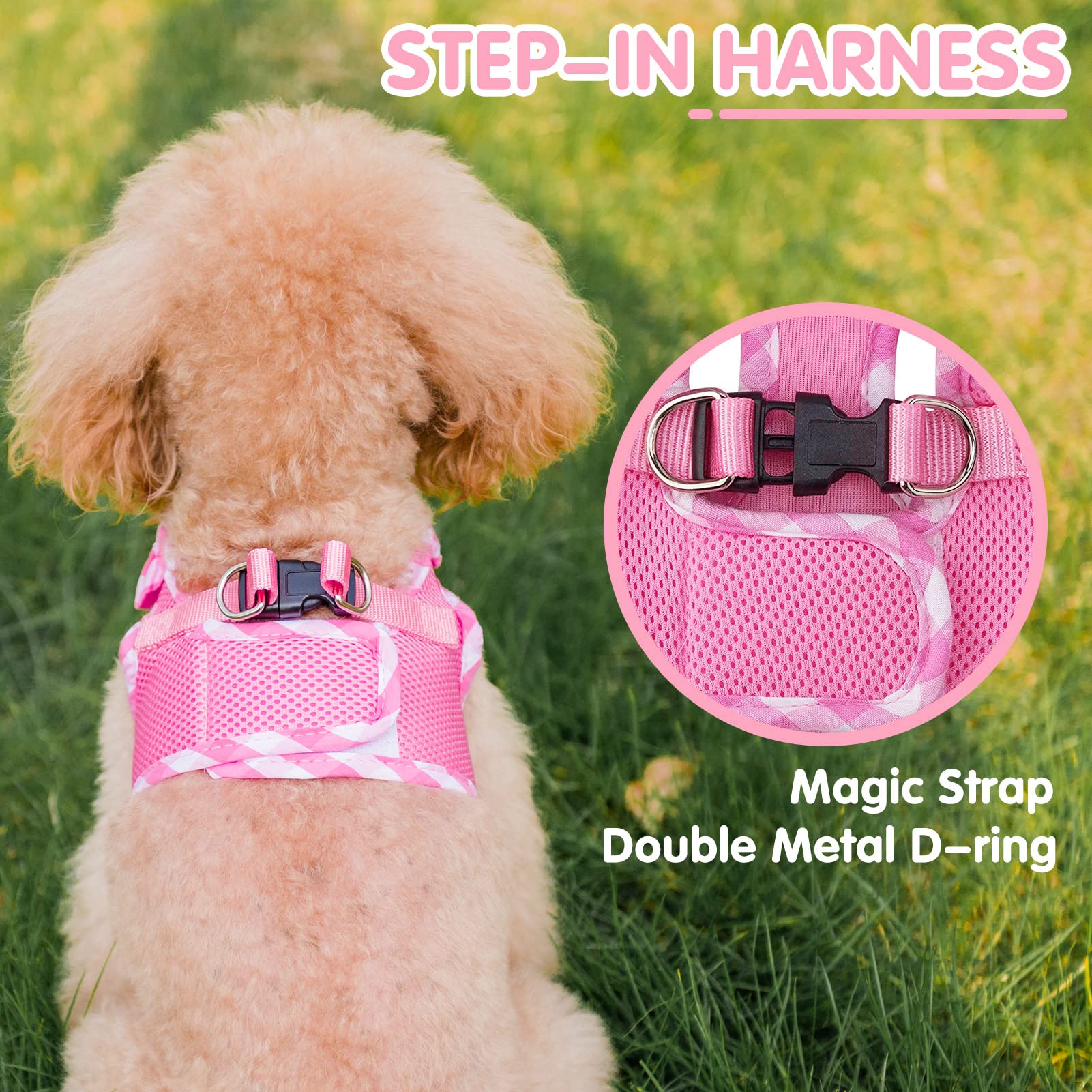 Pupteck Small Dog Harness No Pull Step-In Puppy Cat Harness Soft Mesh For Girls, Pink Xs