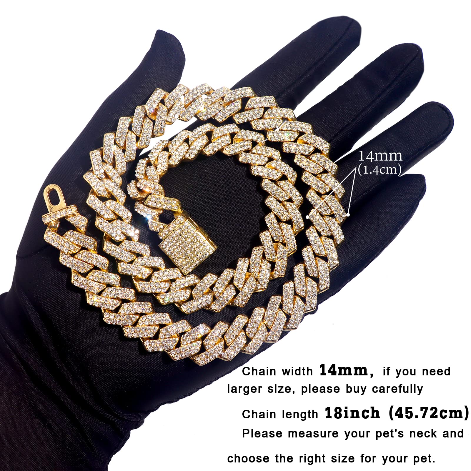 Flatfoosie Cuban Link Metal Chain Collar With Secure Buckle - 14Mm Gold Chain Dog Collar For Small To Large Dogs & Cats (18 Inch
