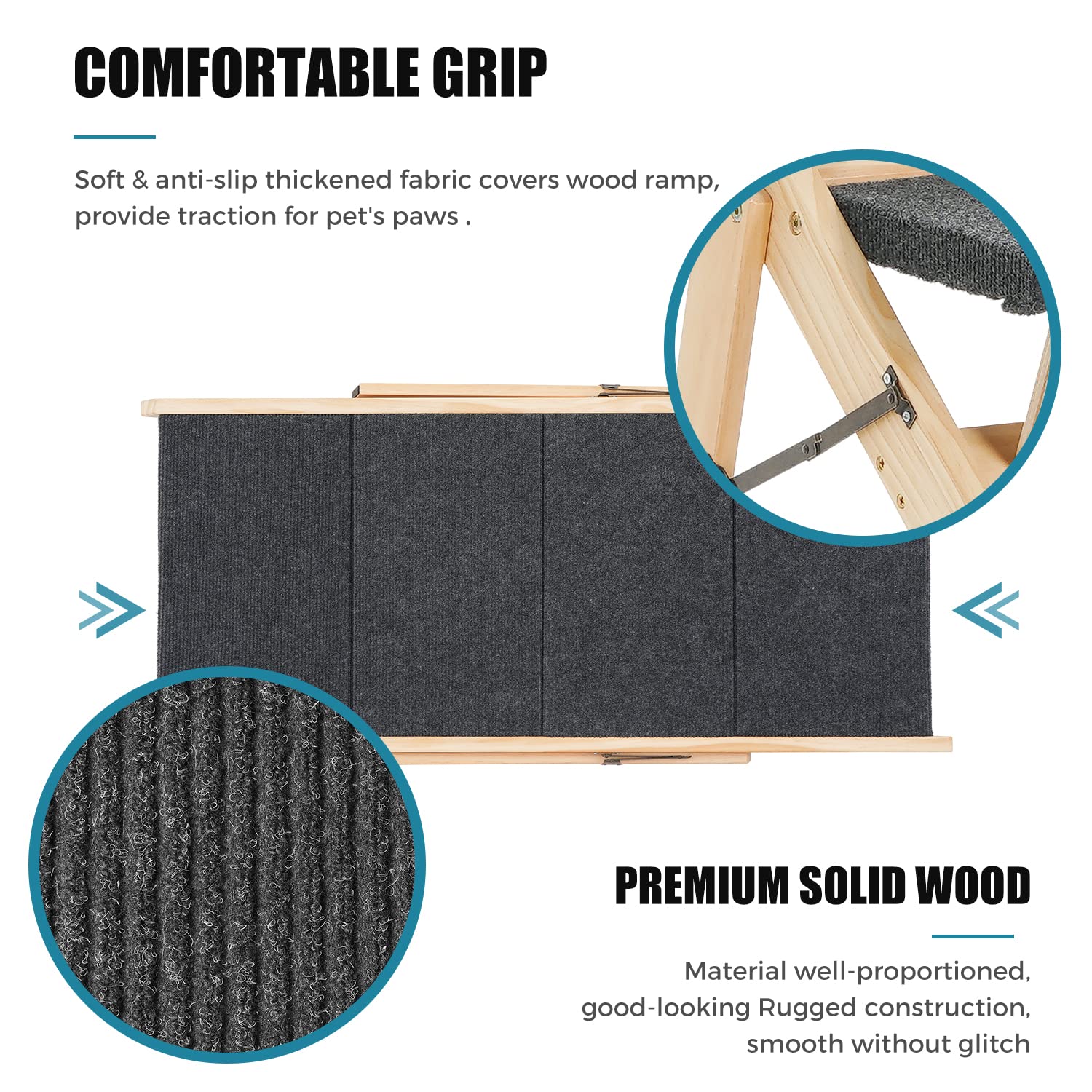 Sweetbin Wood Pet Stairs/Pet Steps For All Dogs And Cats - 2-In-1 Foldable Carpeted 3 Tiers Dog Stairs & Ramp Perfect For Beds And Cars - Portable Dog/Cat Ladder Up To 150 Pounds