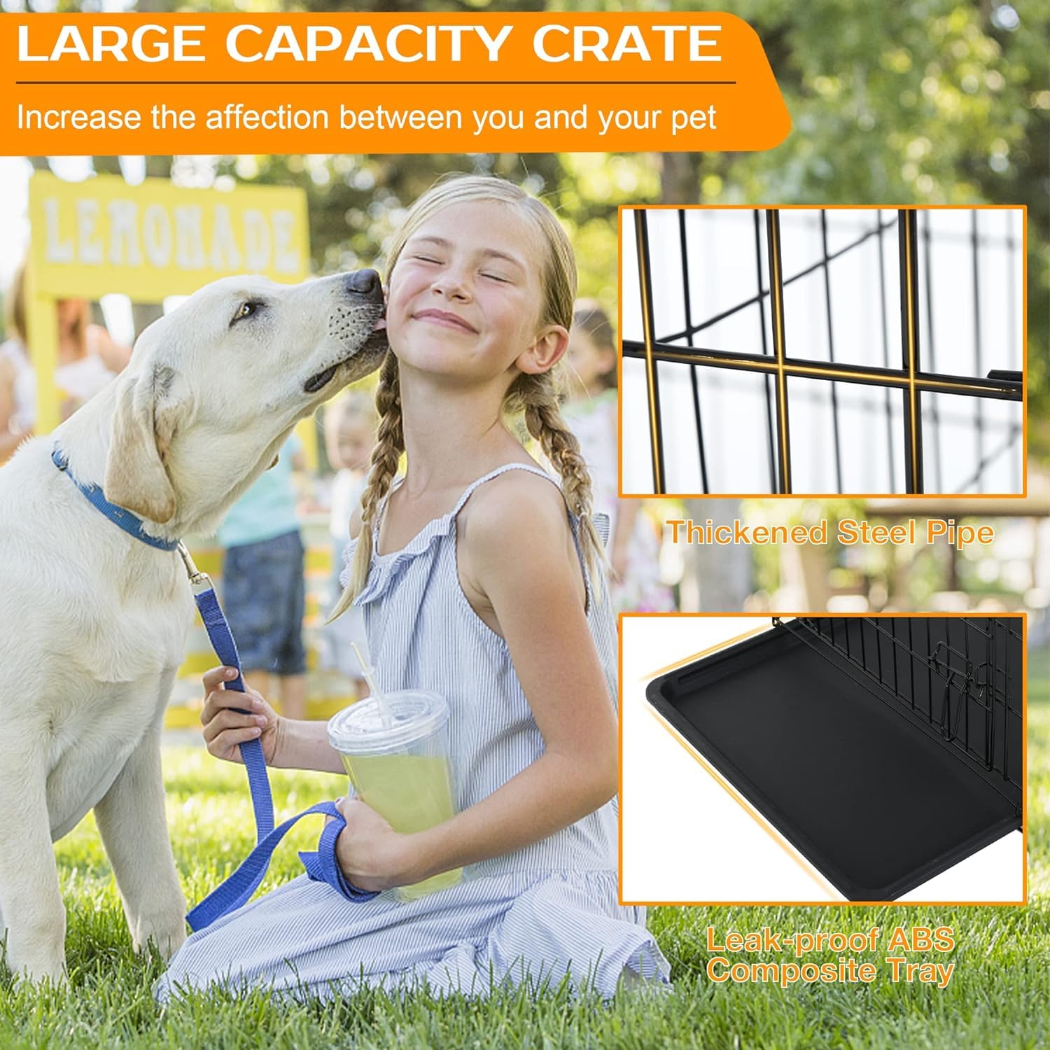 24 Inch Dog Crate Dog Cage for Large Dogs Folding Mental Wire Dog Kennel Outdoor and Indoor with Double-Door Divider Panel Remov