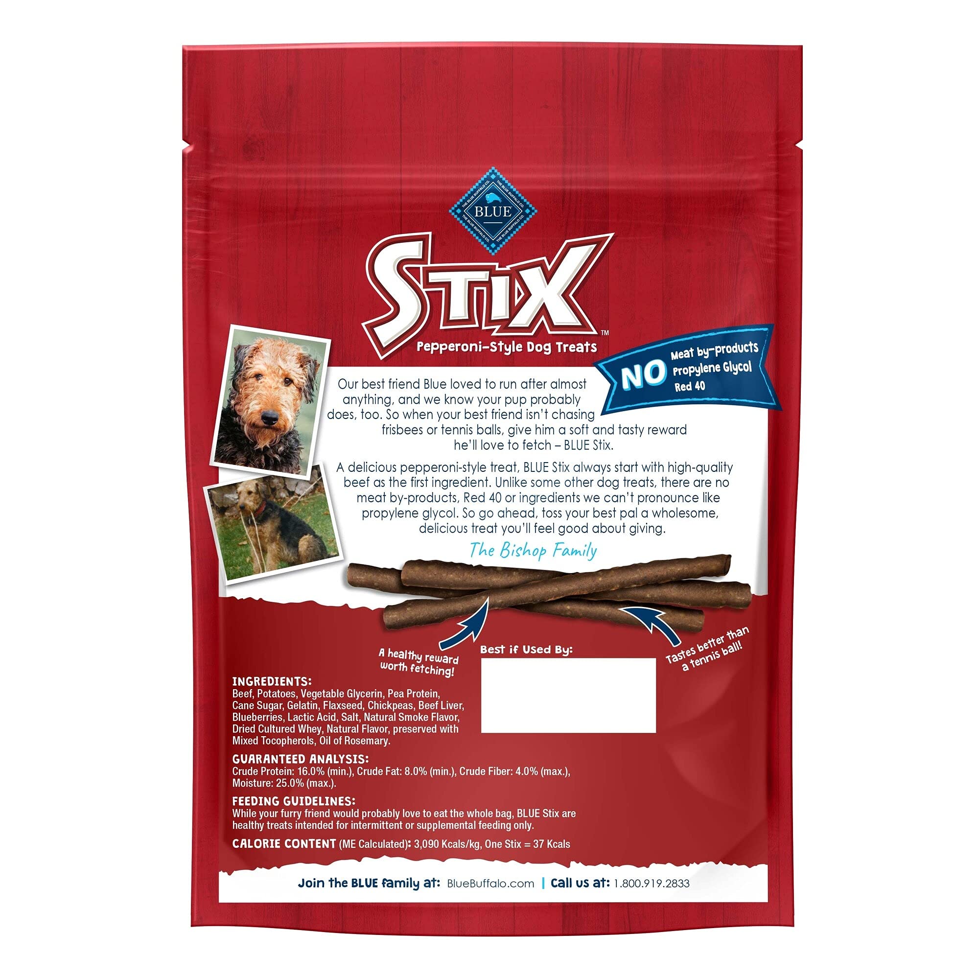 Blue Buffalo Stix Natural Soft Moist Dog Treats Beef Recipe Bag