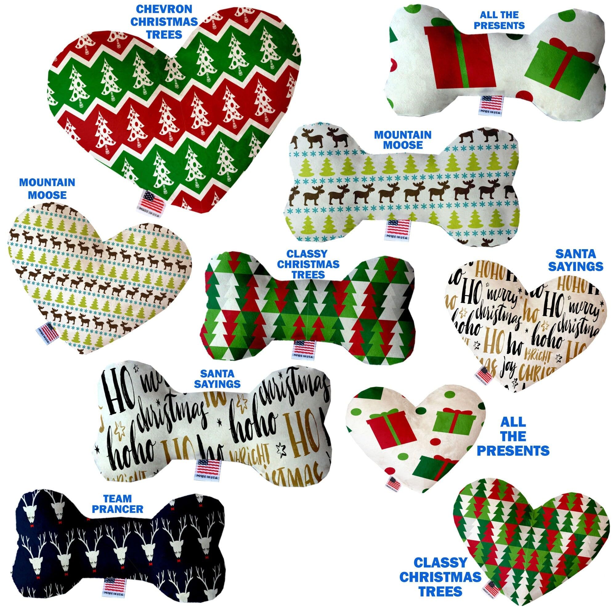 Christmas Pet and Dog Plush Heart or Bone Toy, "Classy Christmas Group" (Available in different sizes and 6 different patterns!) All The Presents 6" Plush Bone