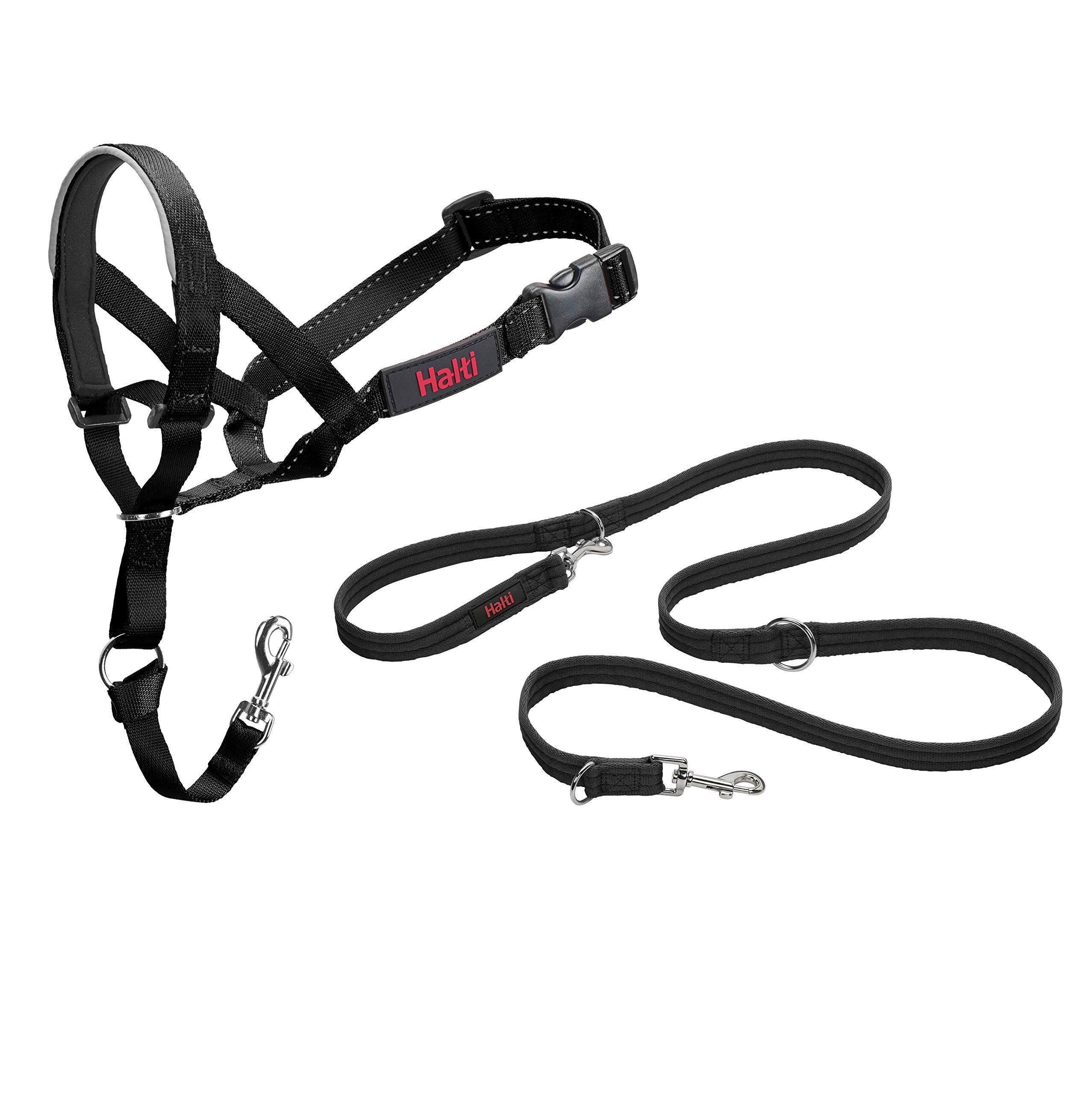 HALTI Headcollar Size 5, Black & HALTI Training Leash Size Large, Black Combination Pack - Stop Your Dog Pulling on the Leash. A