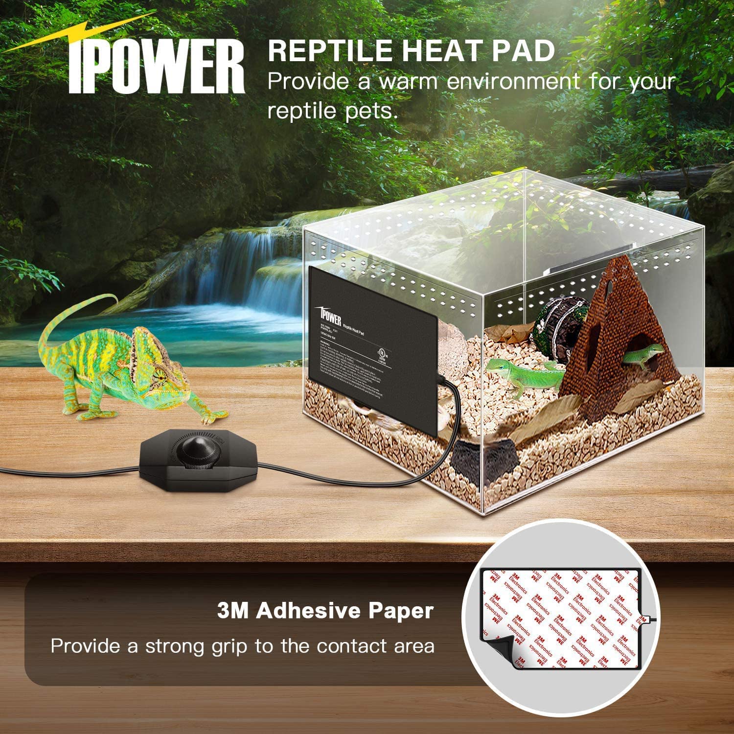 Ipower 8X12 Inch 16 Watts Reptile Heating Mat With Adjustable Temperature Controller Under Tank Warmer Terrarium Heat Pad For Re