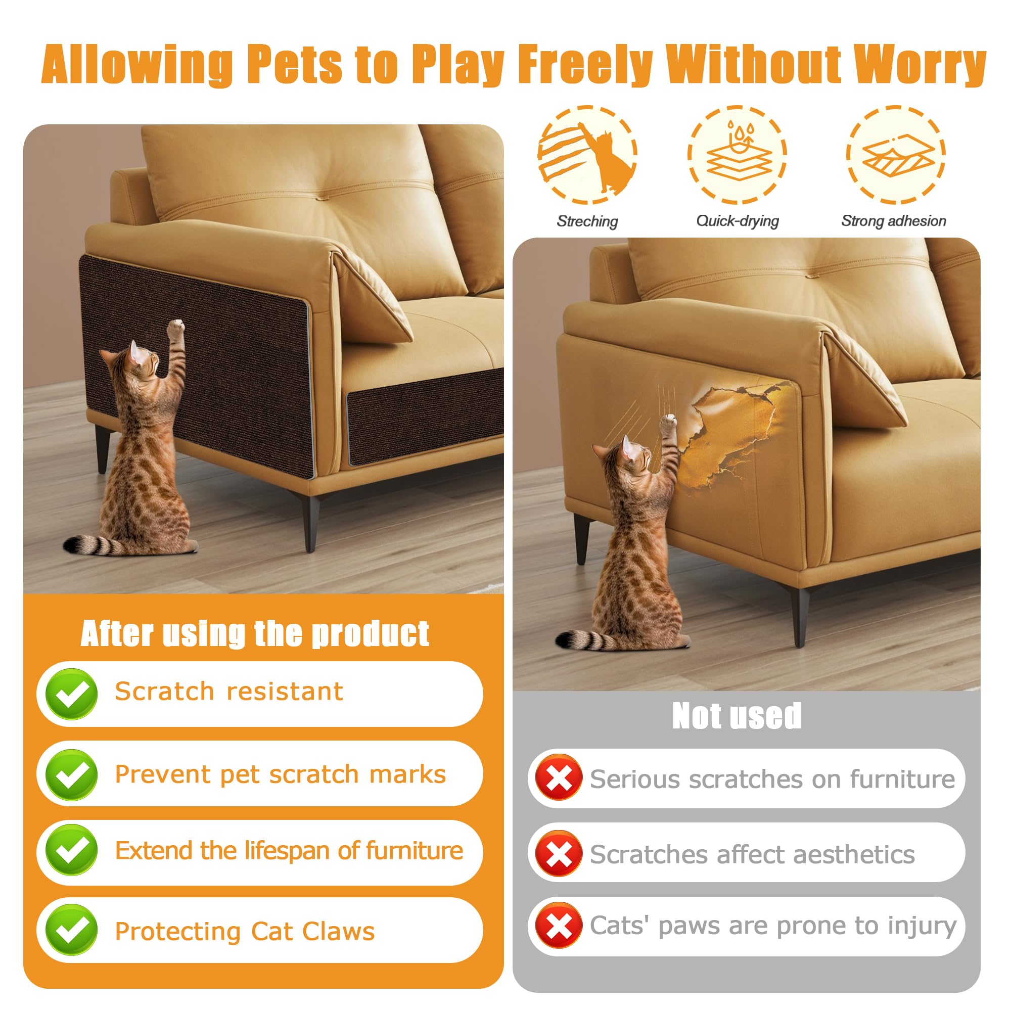 Cat Scratch Protector,Cat Scratch Mat Self-Adhesive Carpet Mat Trimmable (Brown, 23.6''X15.8'')