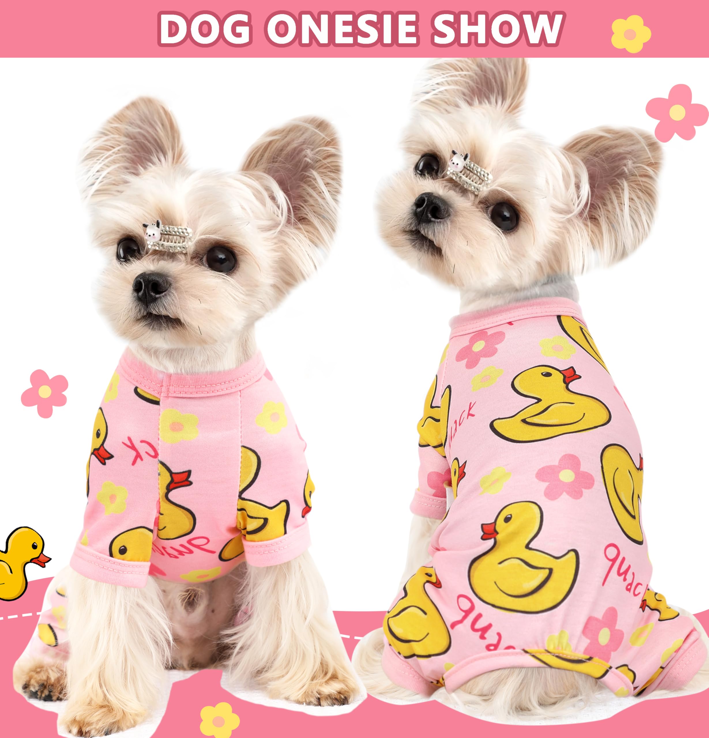 Dog Pajamas For Small Dogs Stretchy Chihuahua Clothes Summer Doggie Onesie Cute Puppy Pjs Girl Boy Pet Clothing Cat Onesie (Duck