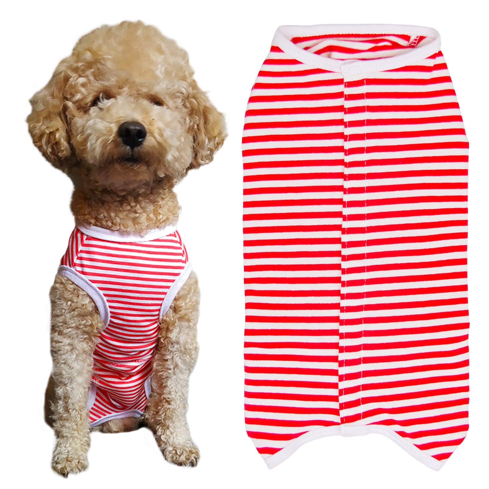 Dog’S Recovery Suit Post Surgery Shirt For Puppy, Wound Protective Clothes For Little Animals(Red White Stripe-S)