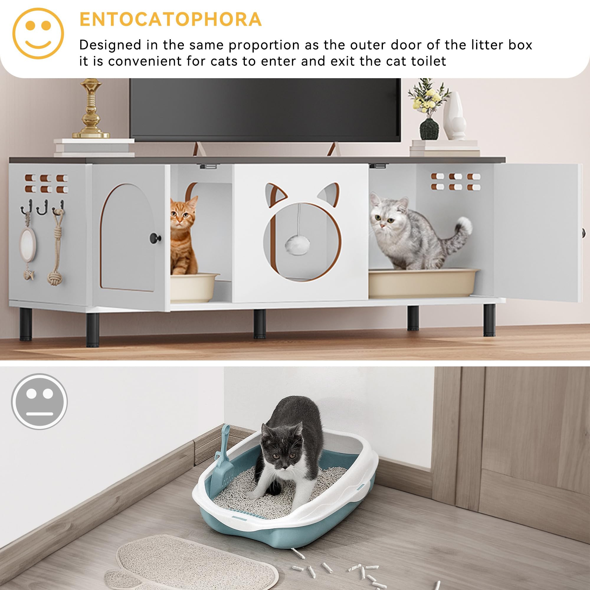 Yitahome Cat Litter Box Enclosure, Litterbox Furniture Hidden, Wooden Washroom Furniture, Hidden Litter Boxes Cover, Cat House F