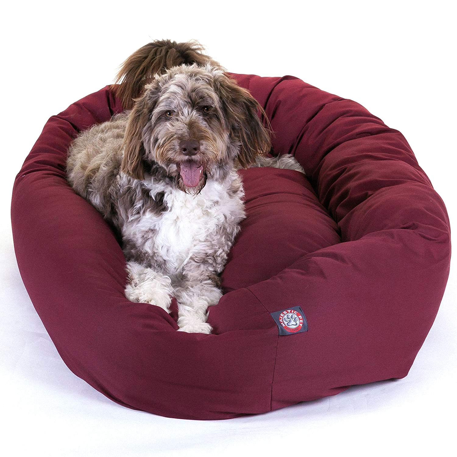Majestic Pet 52 Inch Bagel Calming Dog Bed Washable – Cozy Soft Round Dog Bed With Spine Support For Dogs To Rest Their Head - Fluffy Donut Dog Bed 52X35X11 (Inch) - Round Pet Bed X-Large – Burgundy