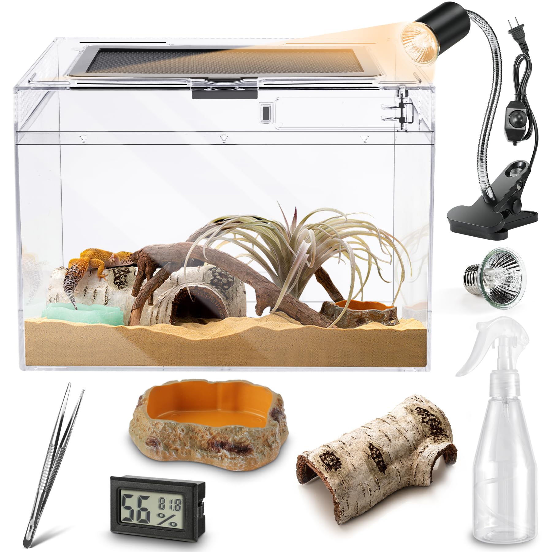 Reptile PC Terrarium,Anti Breakage 19.5x9.4x10.5 in Amphibians Tank Starter Kits,Top Sliding Door Gecko Starter Screen Ventilati