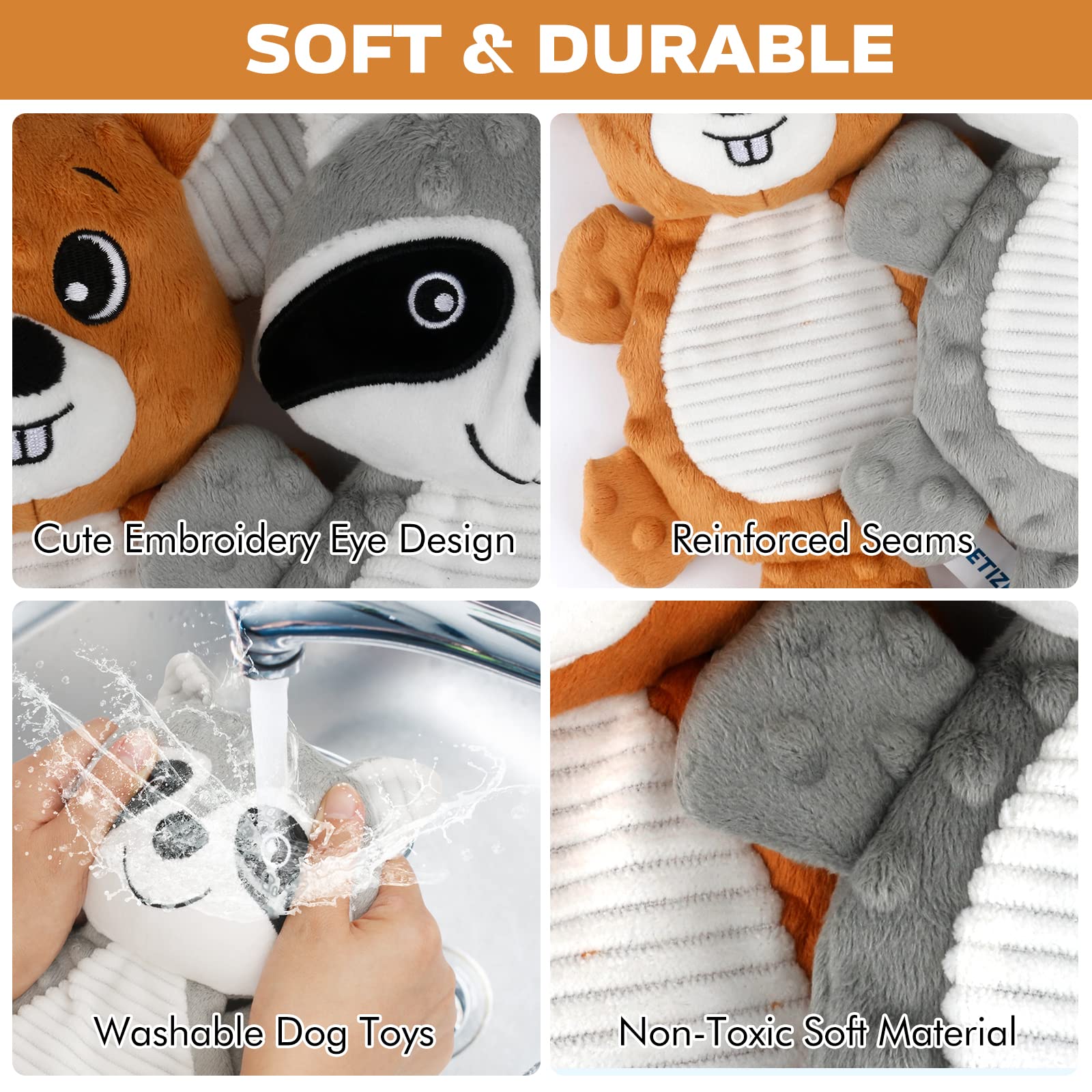 petizer Plush Squeaky Dog Toys, Stuffed and Crinkle Dog Chew Toys, Interactive Toys for Puppies, Small, Medium and Large Dogs, C