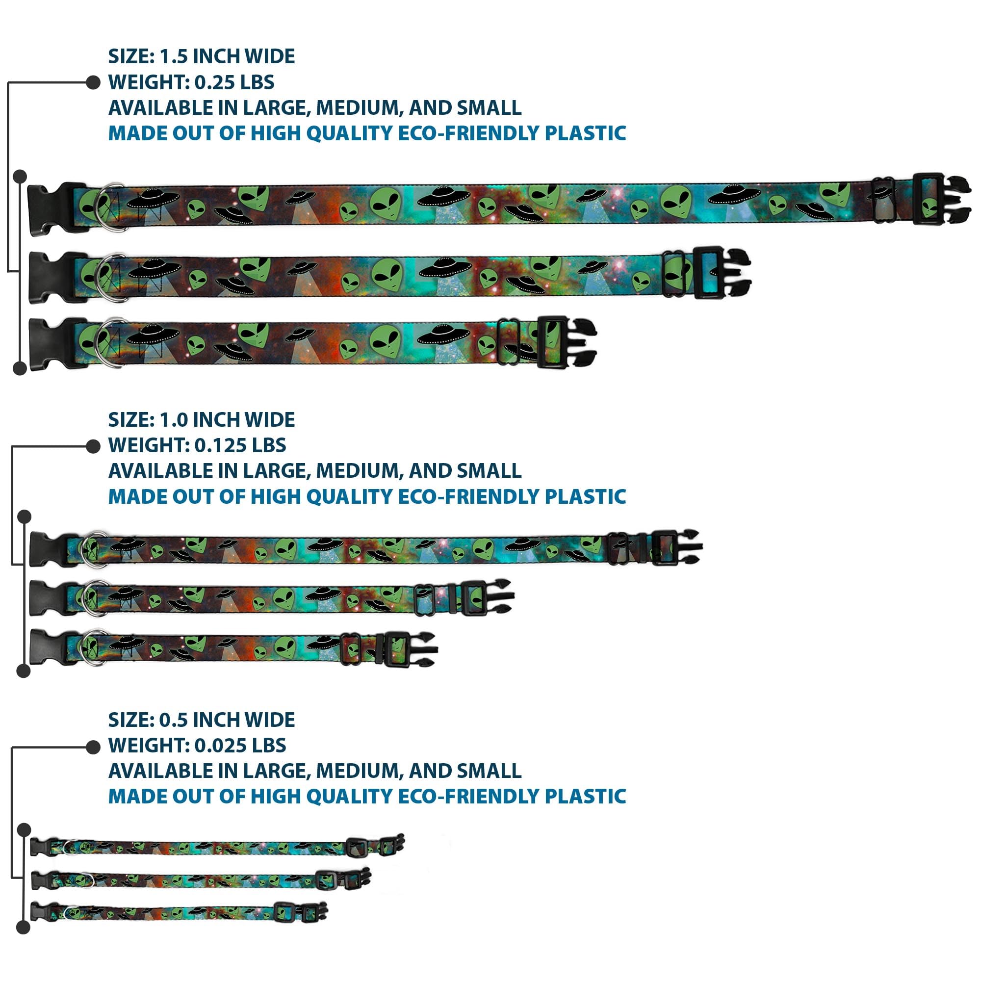 Buckle-Down Pc-W30163-Ws Aliens & Ufo'S Galaxy/Green/Black/White Plastic Clip Collar, Wide Small/13-18
