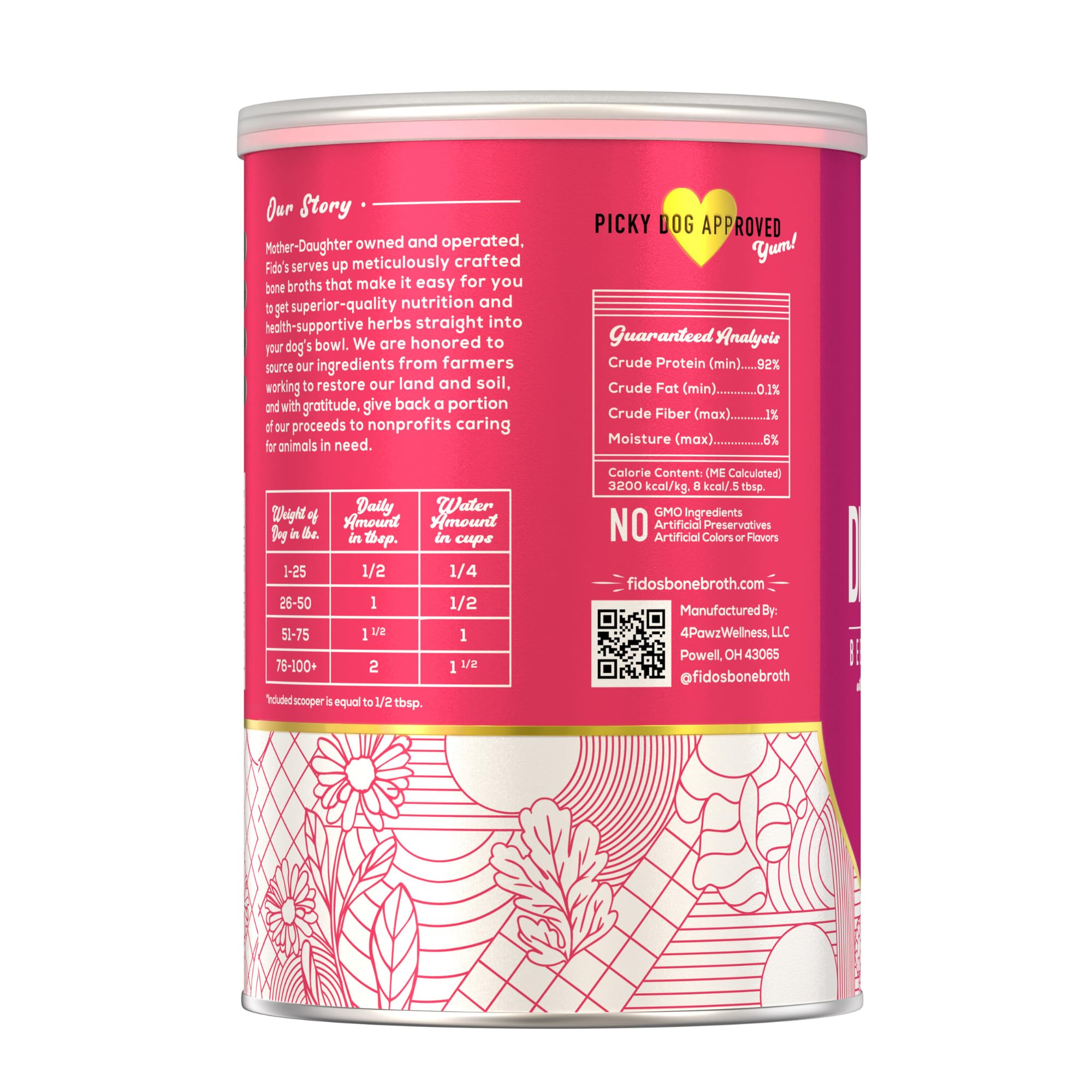 Fidos Digestion Bone Broth for Dogs - Grass-Fed Beef Bone Broth Powder & Organic Herbs - Supports Digestion & Gut Health - Dog