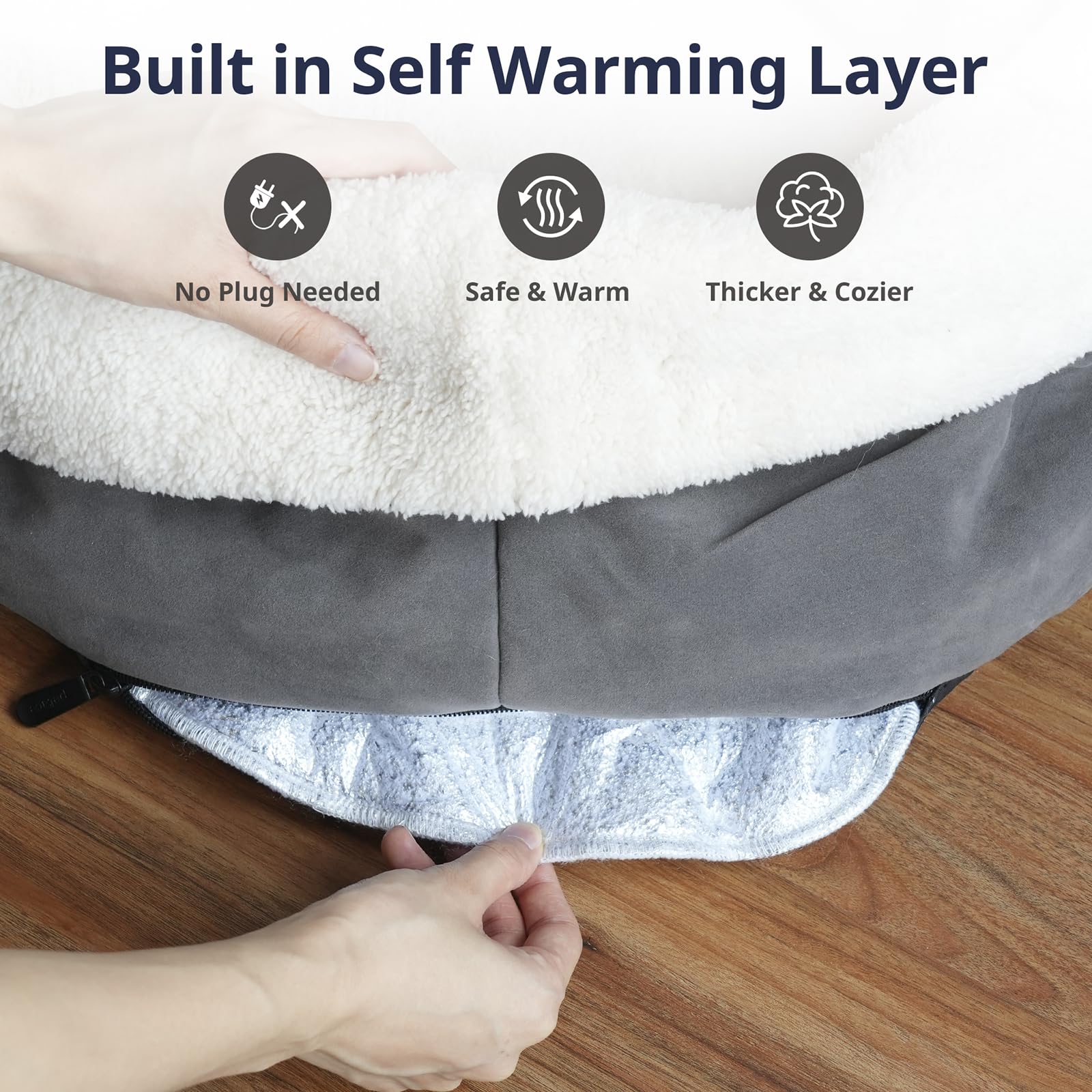 Petace Self Warming Cat Bed, 17.7'' X 13.7'' Anti-Slip Soft Round Thermal Pet Cushion Bed For Kittens, Cats, Puppies And Small D