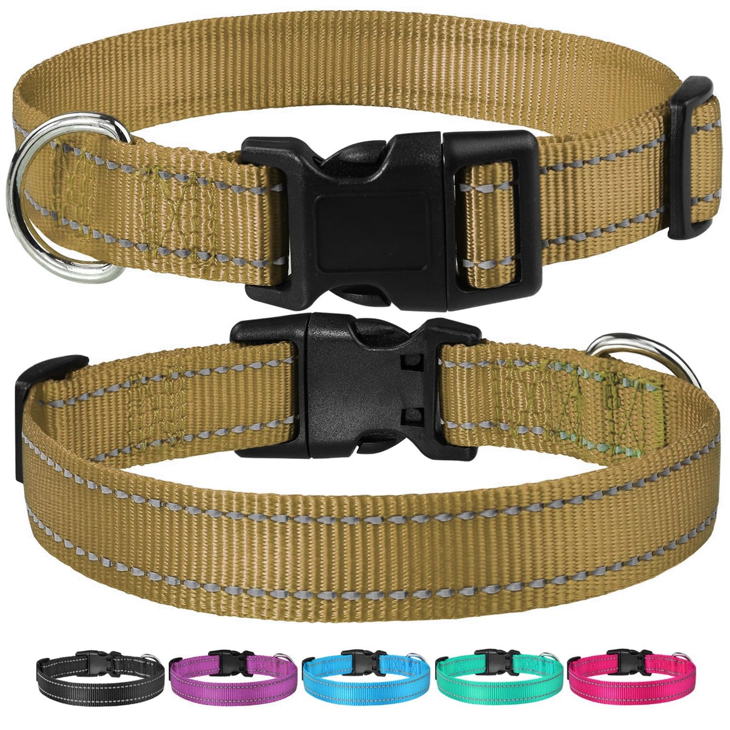 Reflective Dog Collar With Buckle Adjustable Safety Nylon Collars For Small Medium Large Dogs, Brown Xs