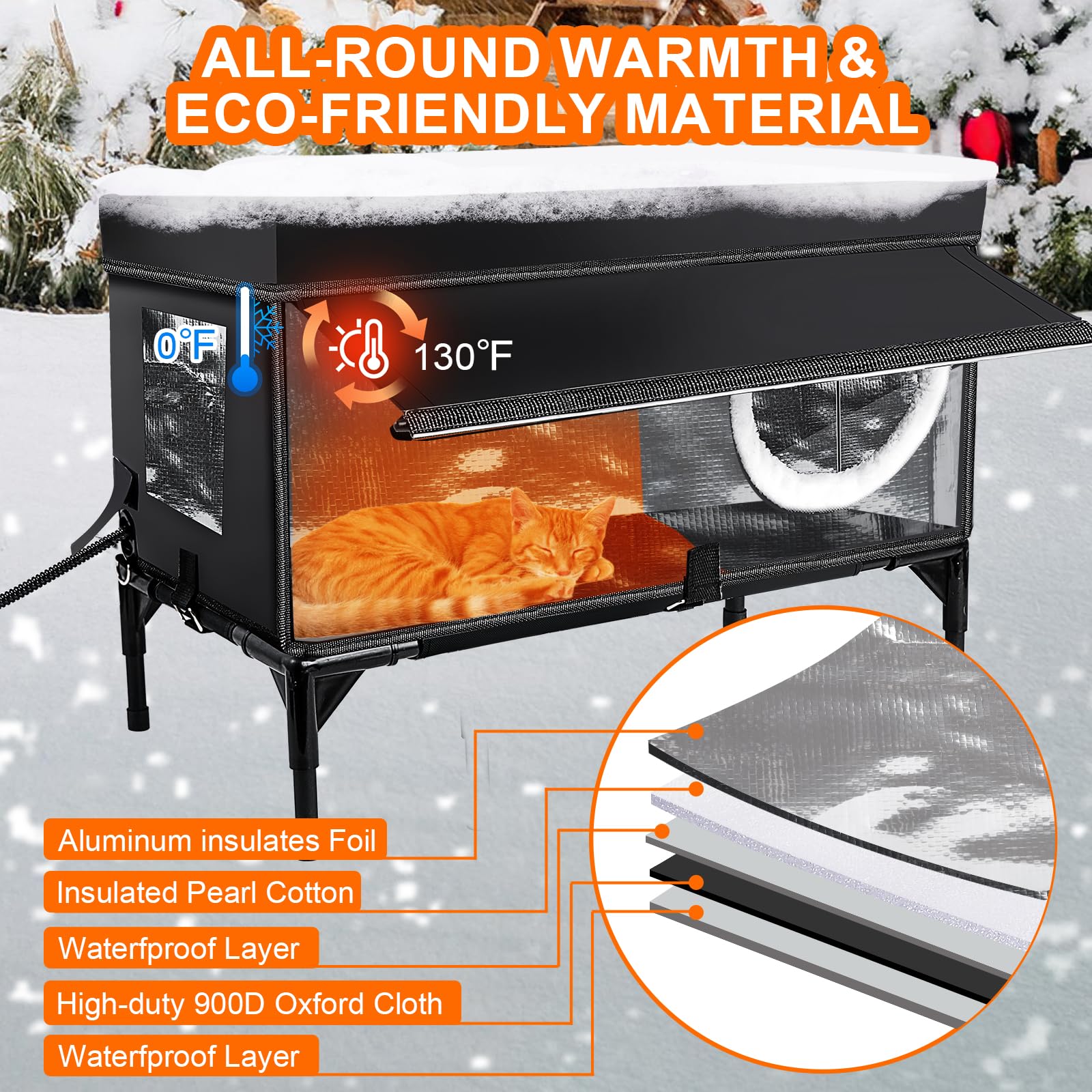 Outdoor Heated Cat House Weatherproof With Heating Pad, Insulated Heated Cat House For Outside, Feral Cat Houses For Outdoor Cat
