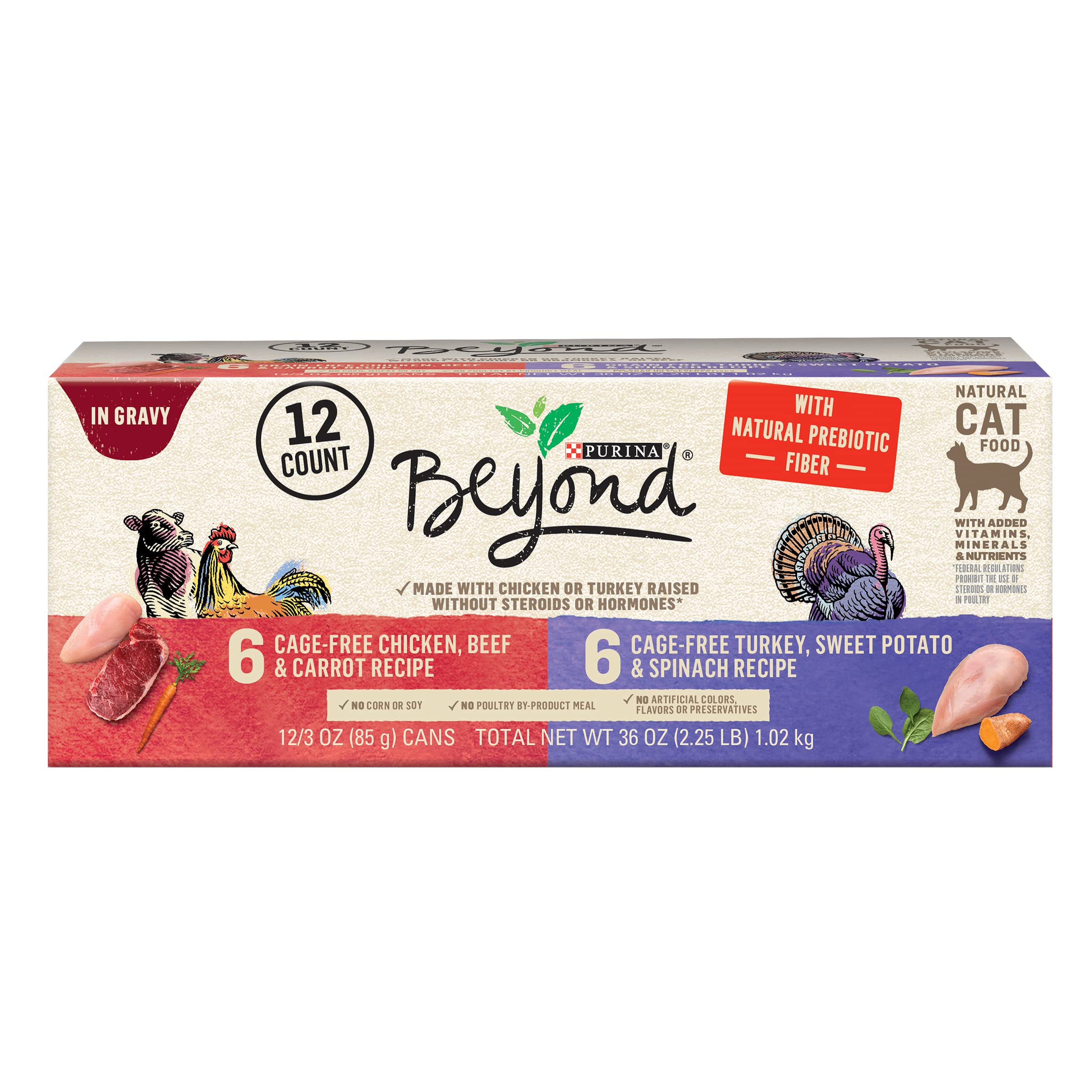 Purina Beyond Chicken, Beef and Carrot and Turkey, Sweet Potato and Spinach in Wet Cat Food Gravy 12 Ct Variety Pack - (2 Packs 