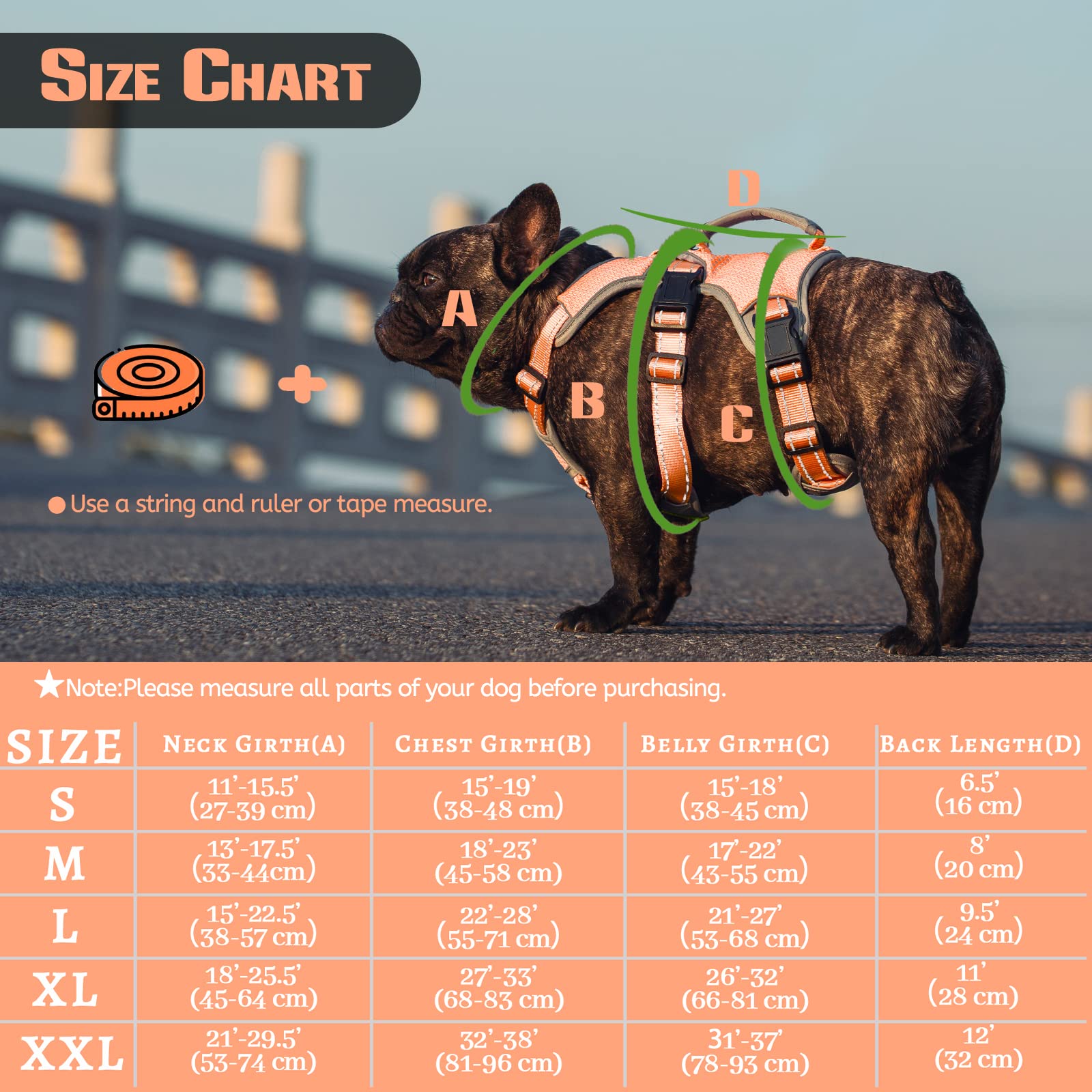Paworld No Escape Dog Harness, Escape Proof Harness, Fully Reflective Harness With Padded Handle, Breathable,Durable, Adjustable Vest For Medium Dogs Walking, Training, And Running Gear (Orange, M)